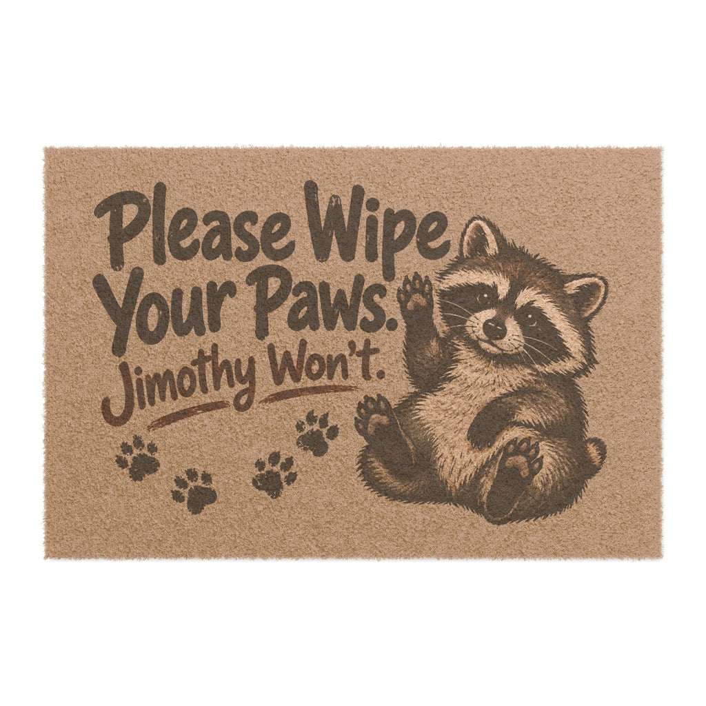 Please Wipe Your Paws, Jimothy Won’t Doormat | Funny Raccoon Welcome Mat