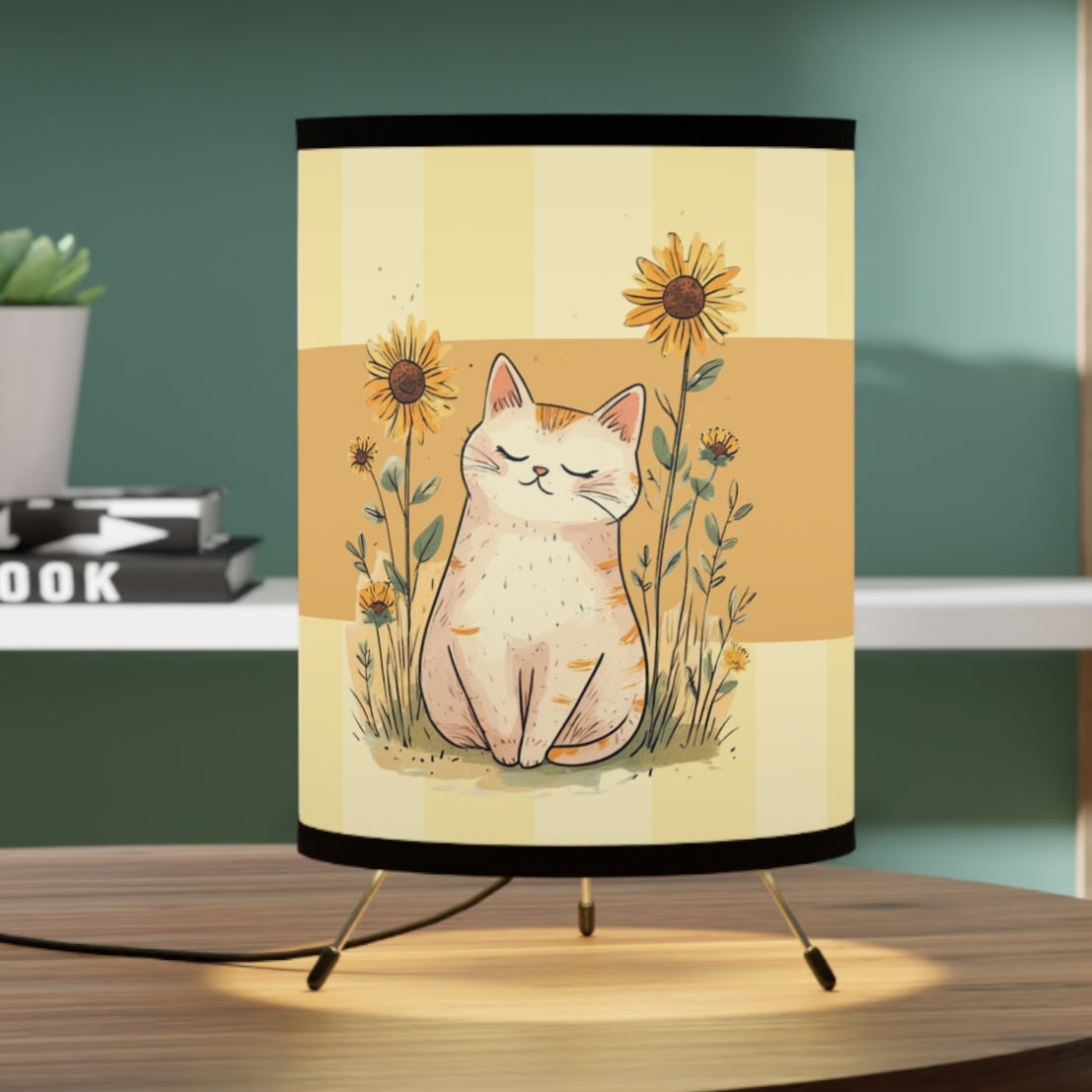 Sunflower Kitty Tripod Lamp, Unique Gift for Cat Lovers