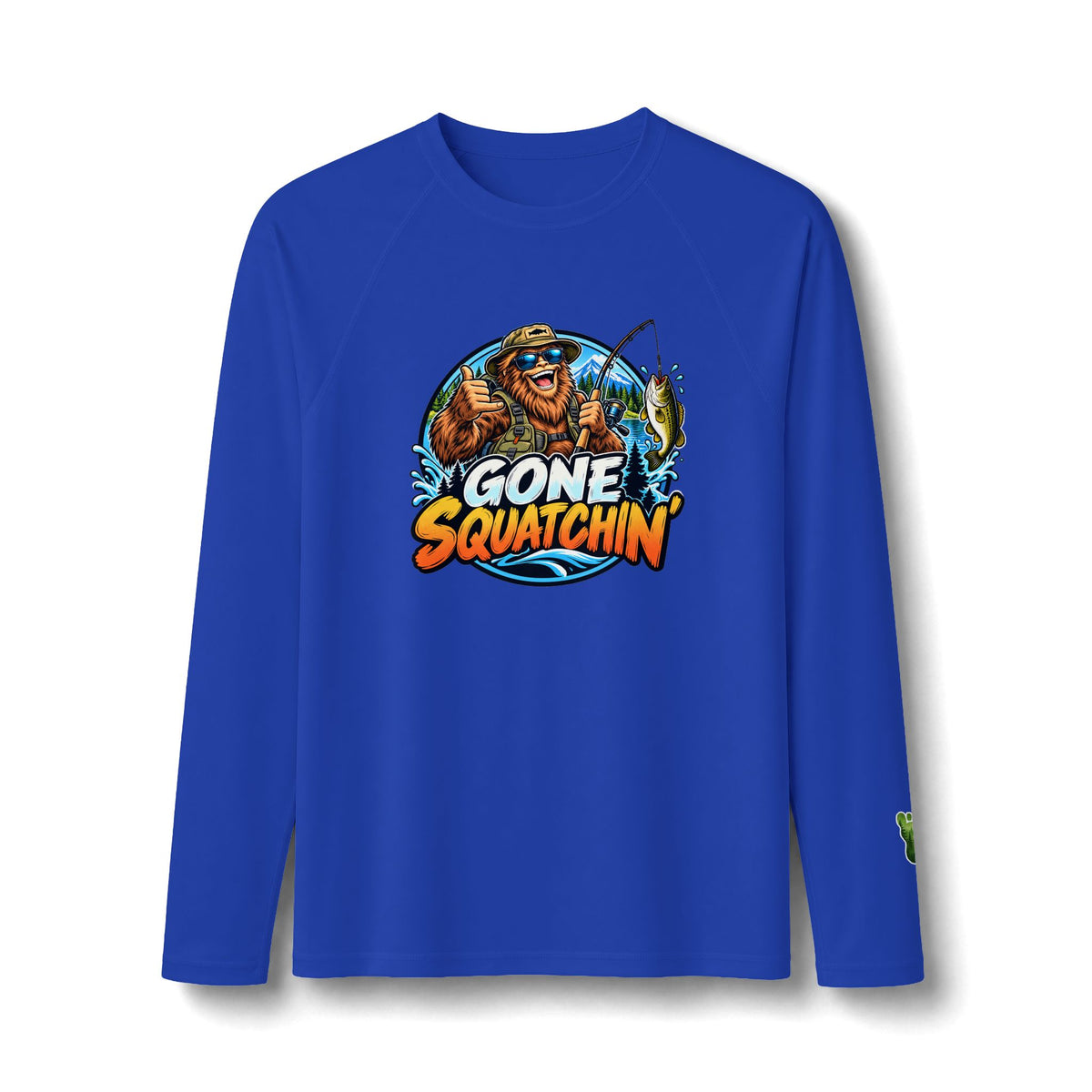 Gone Squatchin' Bigfoot Fishing Long Sleeve Rashguard | Funny Sasquatch Fishing Shirt