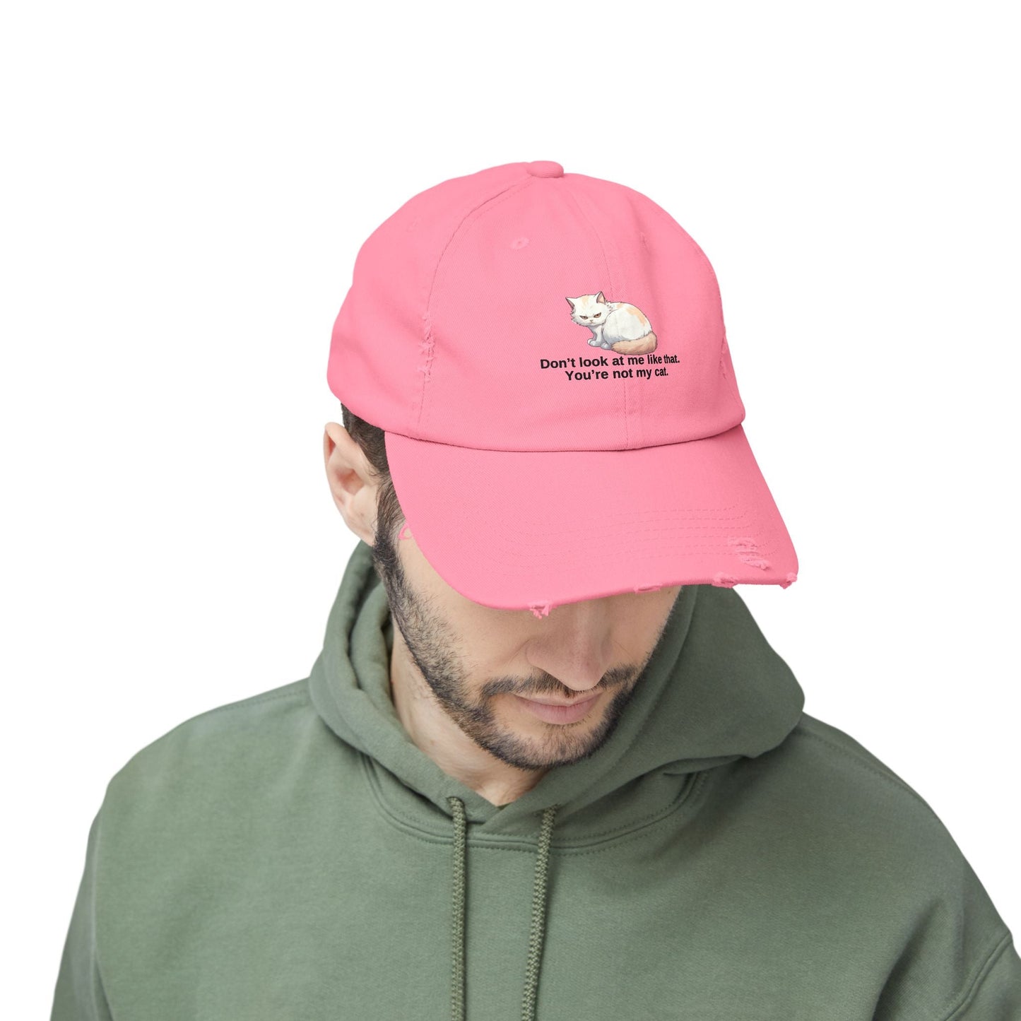 Funny Unisex Distressed Cat Cap - 'Don't Look at Me Like That' Printify