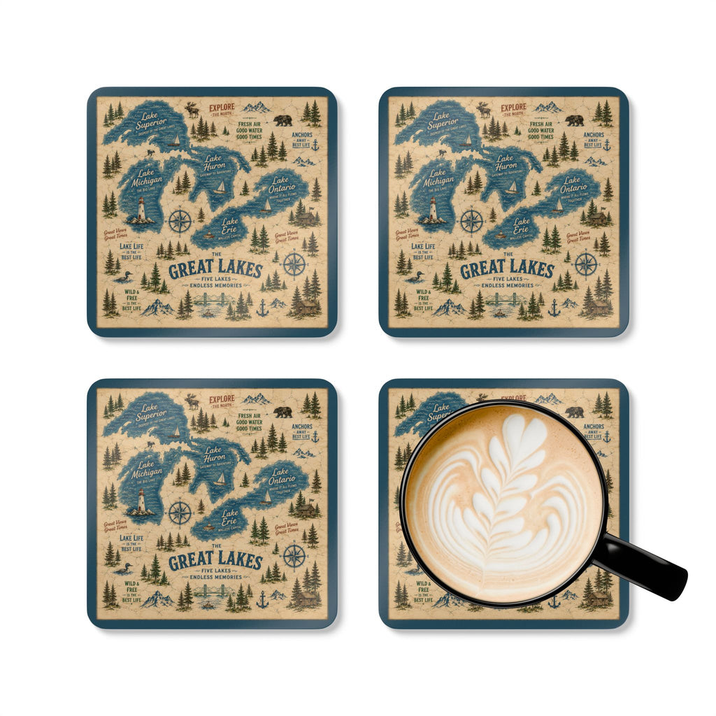 Great Lakes Vintage Map Coaster Set | Lake Ontario / Lake America Conversation Coasters