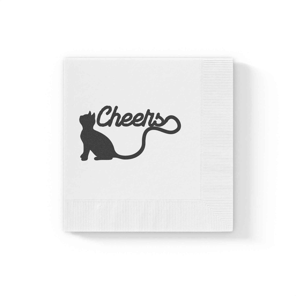 “Cheers Cat Tail” Cocktail & Luncheon Napkins – Minimalist Long-Tail Silhouette Design