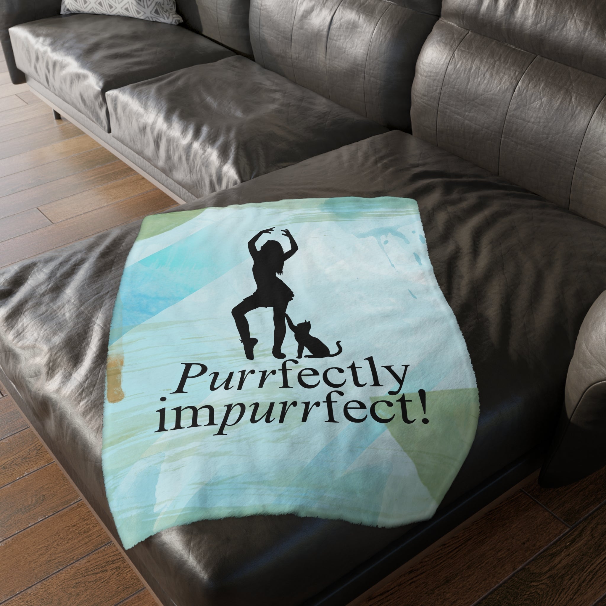 Photo depicting the ​Purrfectly Impurrfect Velveteen Microfiber Blanket (Two-sided print) from EpiAl's Shop.