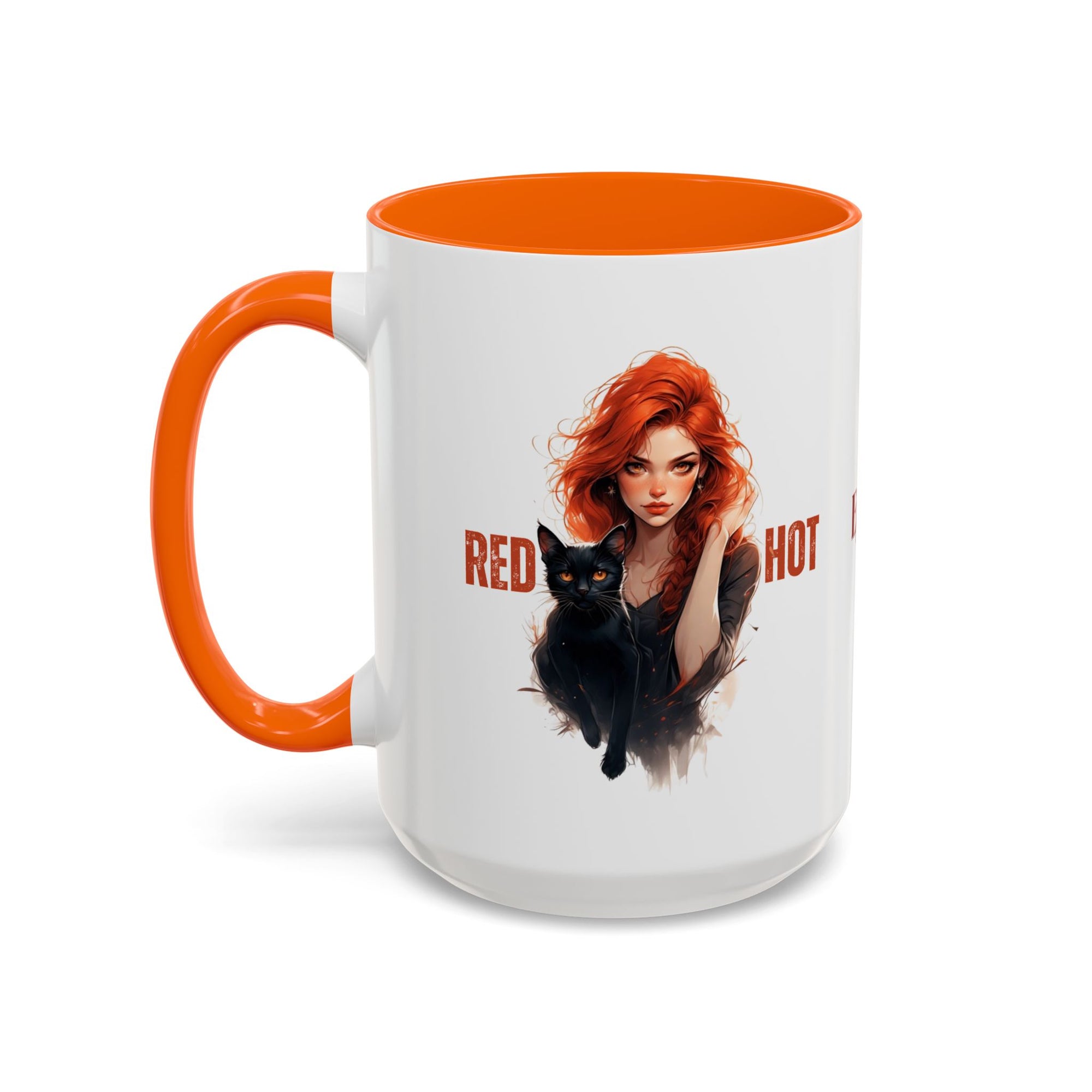 Red Hot Coffee Mug with Artistic Cat-Themed Design