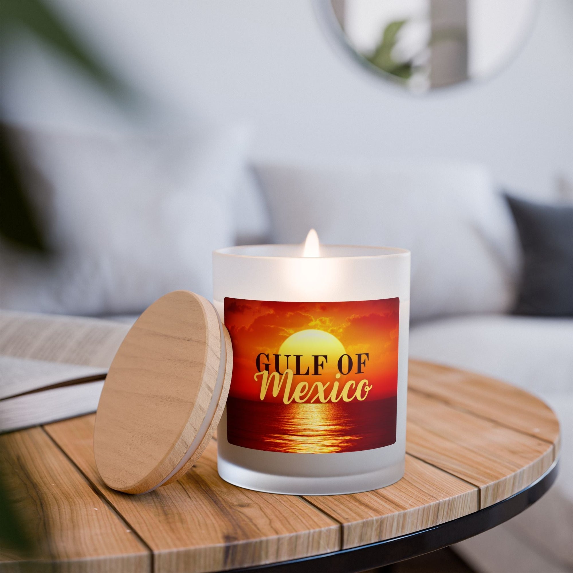 Sunset Gulf of Mexico 11oz Frosted Glass Candle - Sea Mineral Aroma Printify