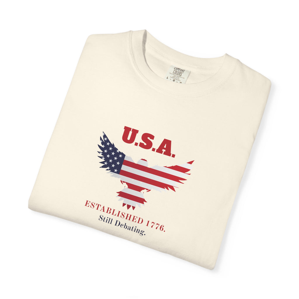U.S.A. Still Debating Tee – Patriotic Humor Heavyweight Shirt
