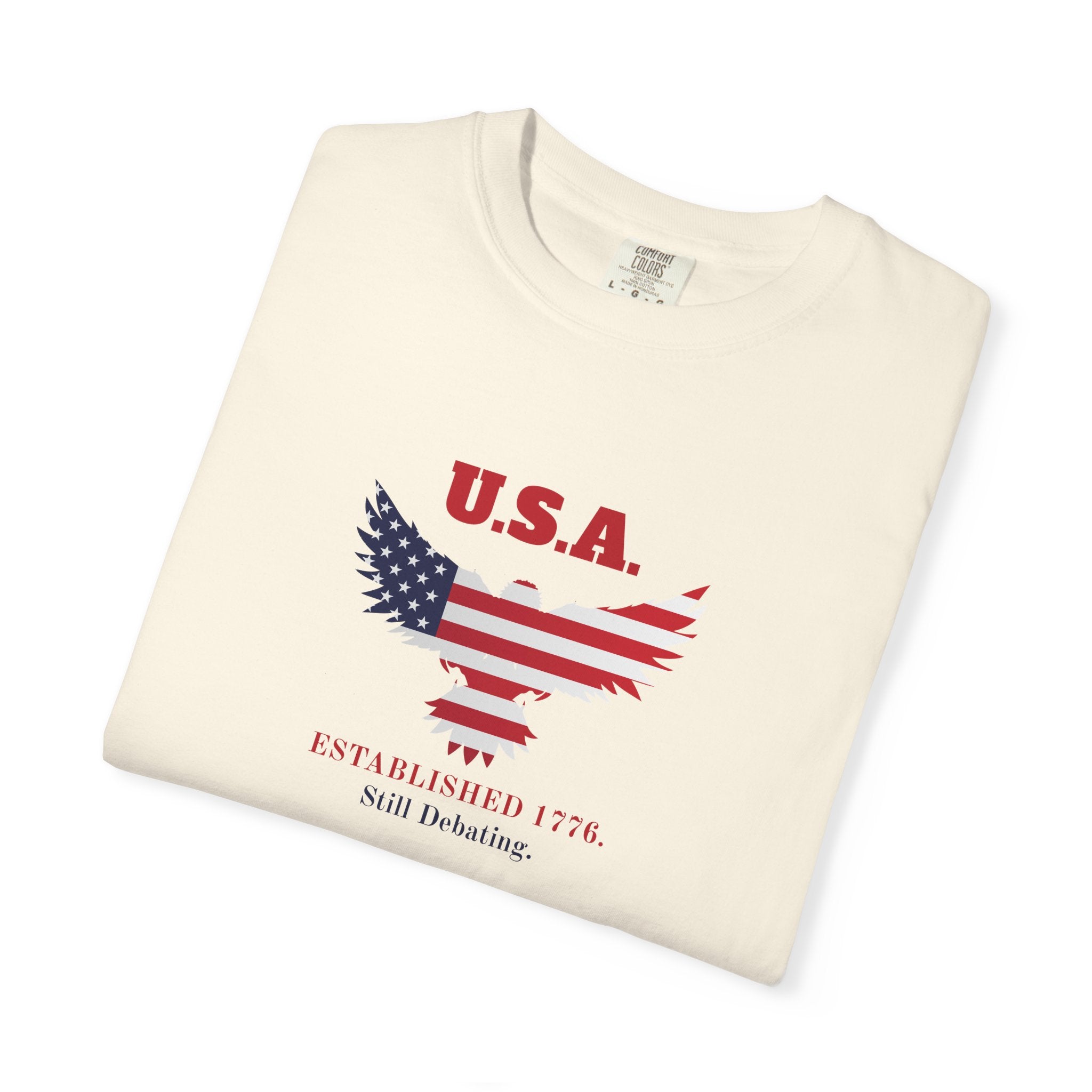 U.S.A. Still Debating Tee – Patriotic Humor Heavyweight Shirt