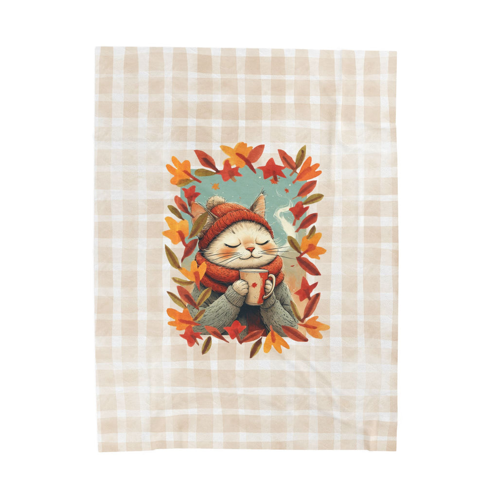 Hot Chocolate Cat Plush Blanket, Soft Throw for Fall