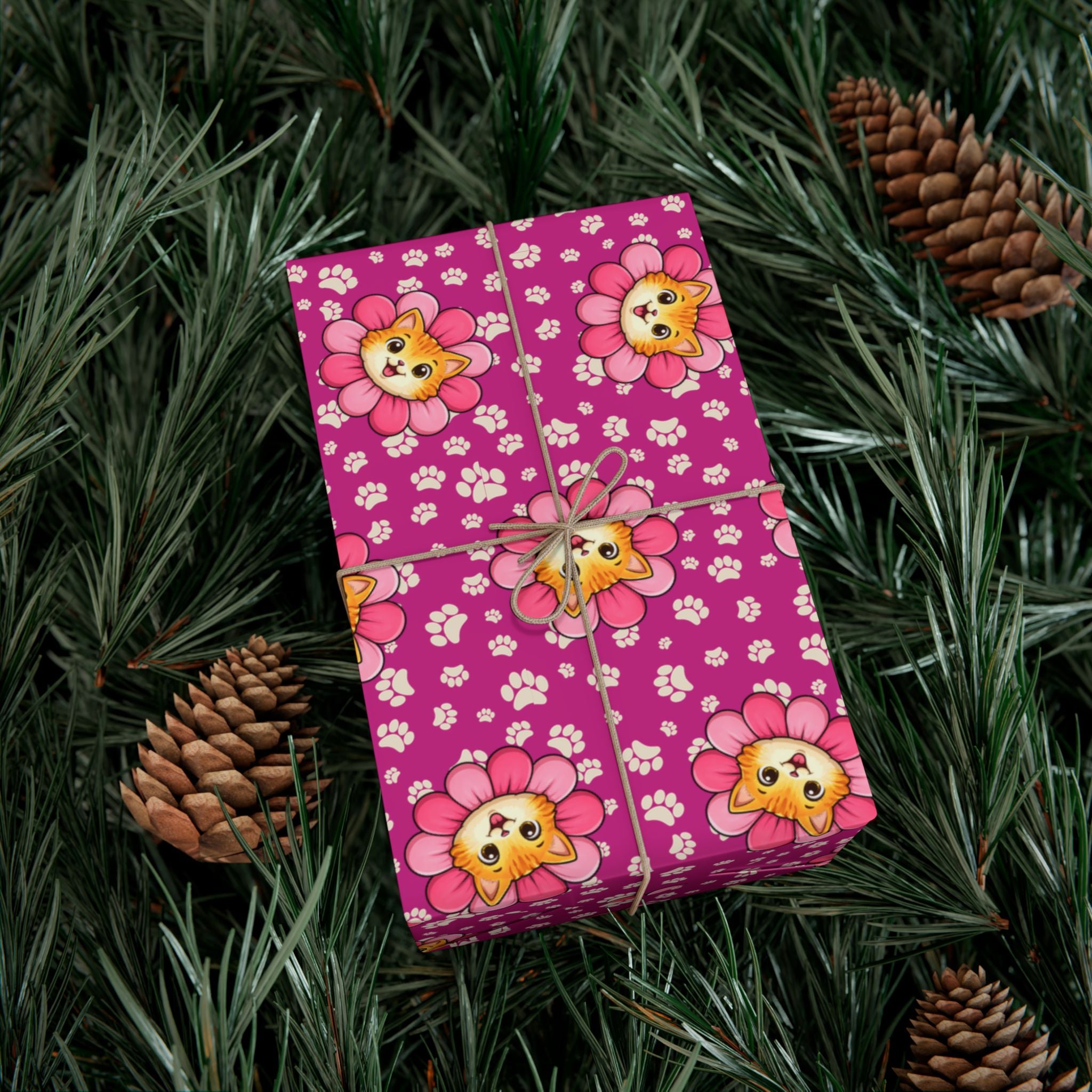 Pink Cat Blossom Gift Wrap | Cute Cat Lover Wrapping Paper