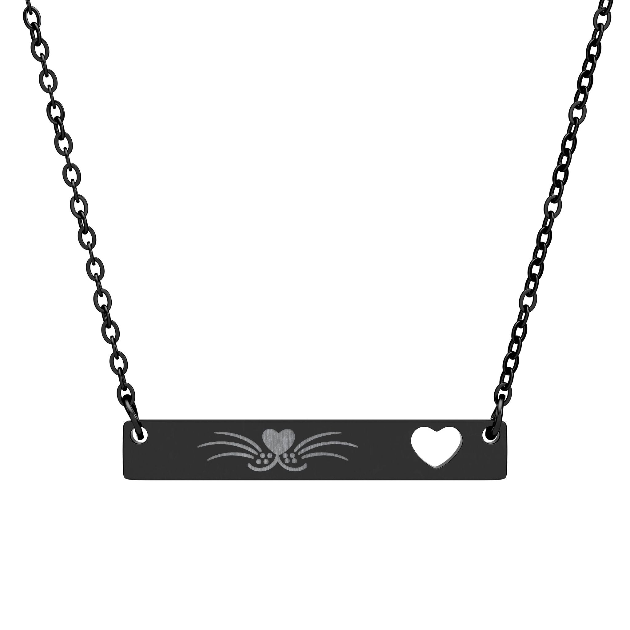 Minimalist Cat Whisker Bar Necklace — Engraved Pendant with Heart Cutout