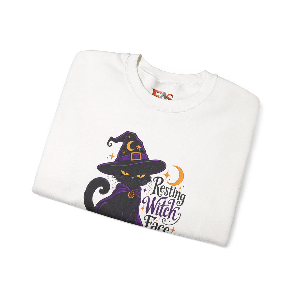 Resting Witch Face Cat Sweatshirt | Halloween Witch Cat Crewneck
