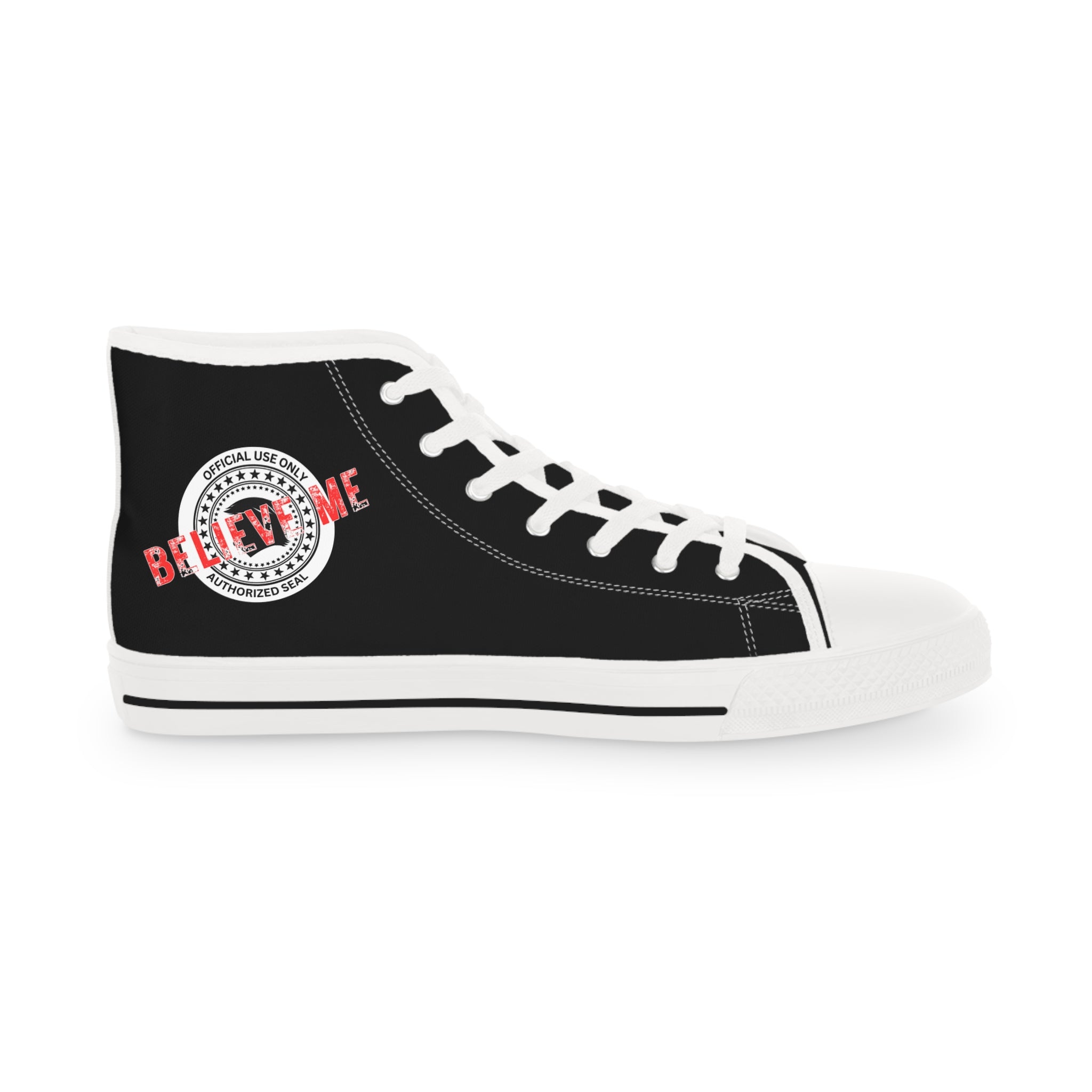 Believe Me Men’s High-Top Sneakers – Political Parody Statement Shoes