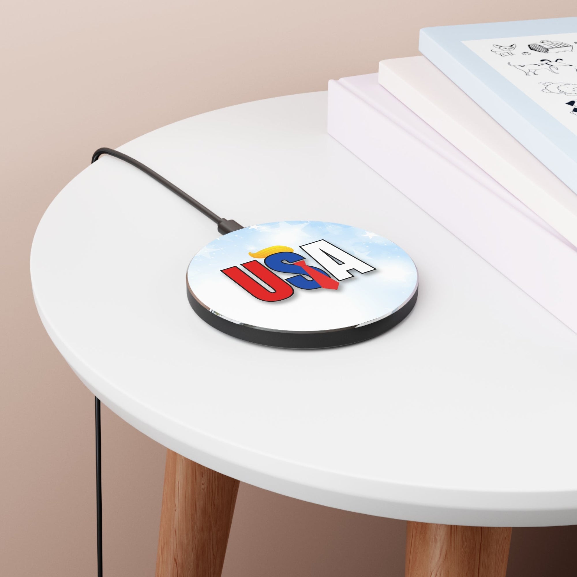 Fast Wireless Charger | USA Theme with Red, Blue & White Design Printify