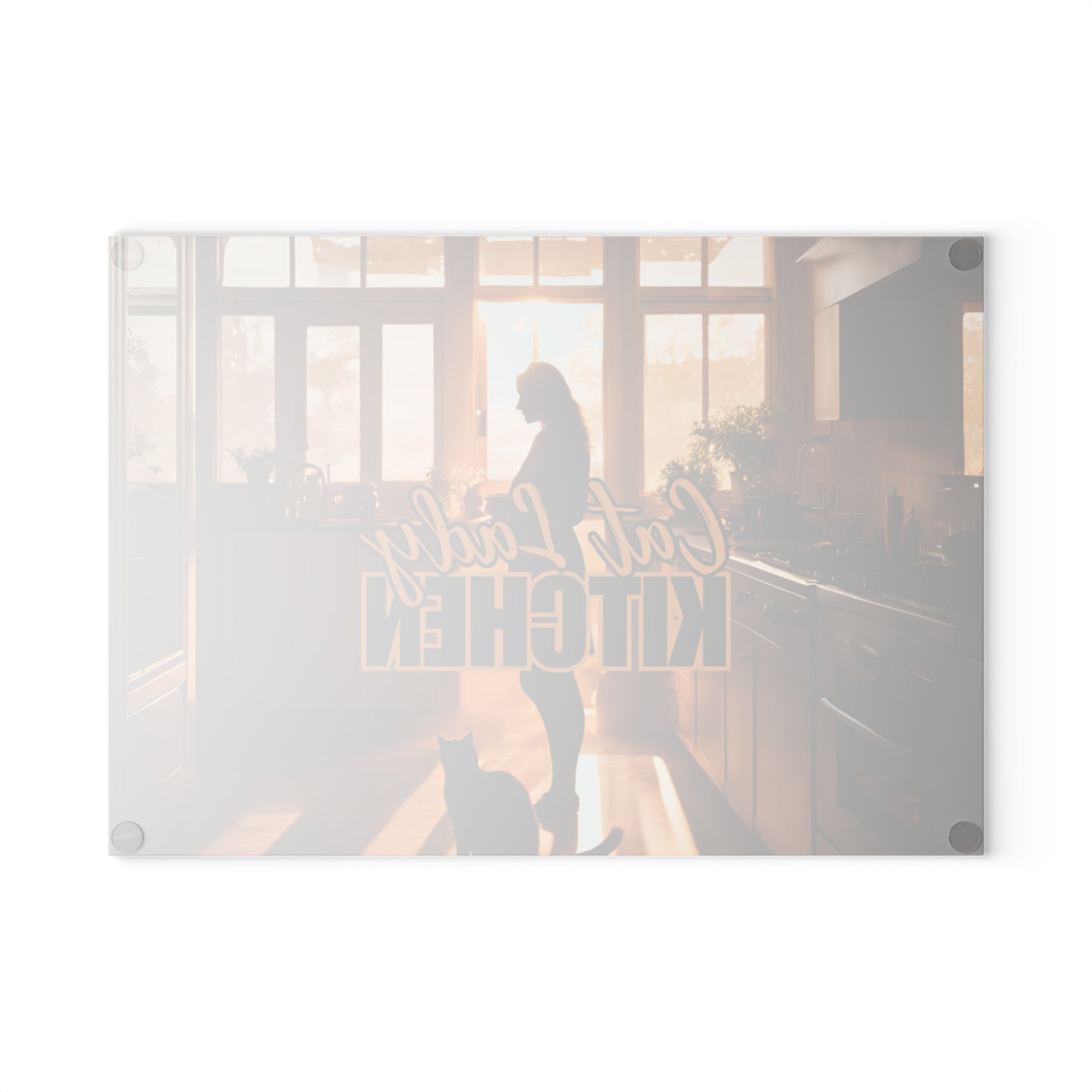Sunset Cat Lady Kitchen Glass Cutting Board