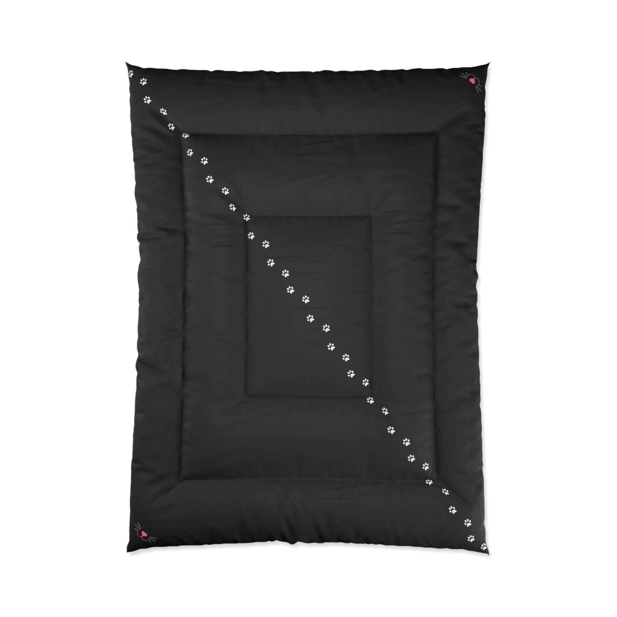 Black “Pawprint Path” Cat Lover Comforter