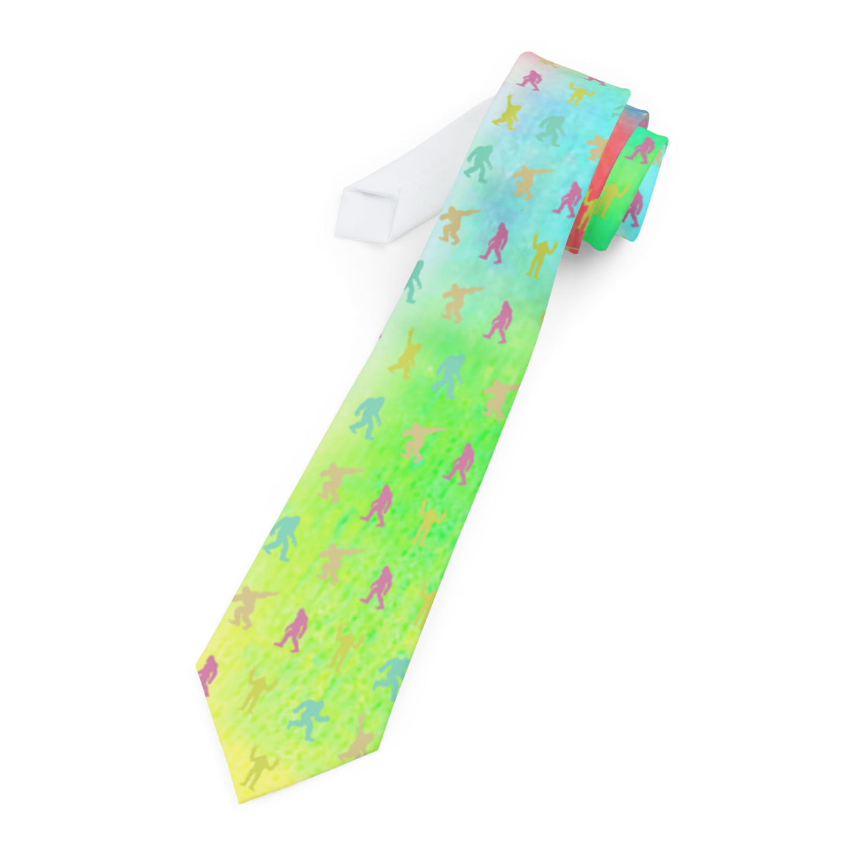 Colorful Bigfoot Necktie – Pastel Watercolor Sasquatch Tie