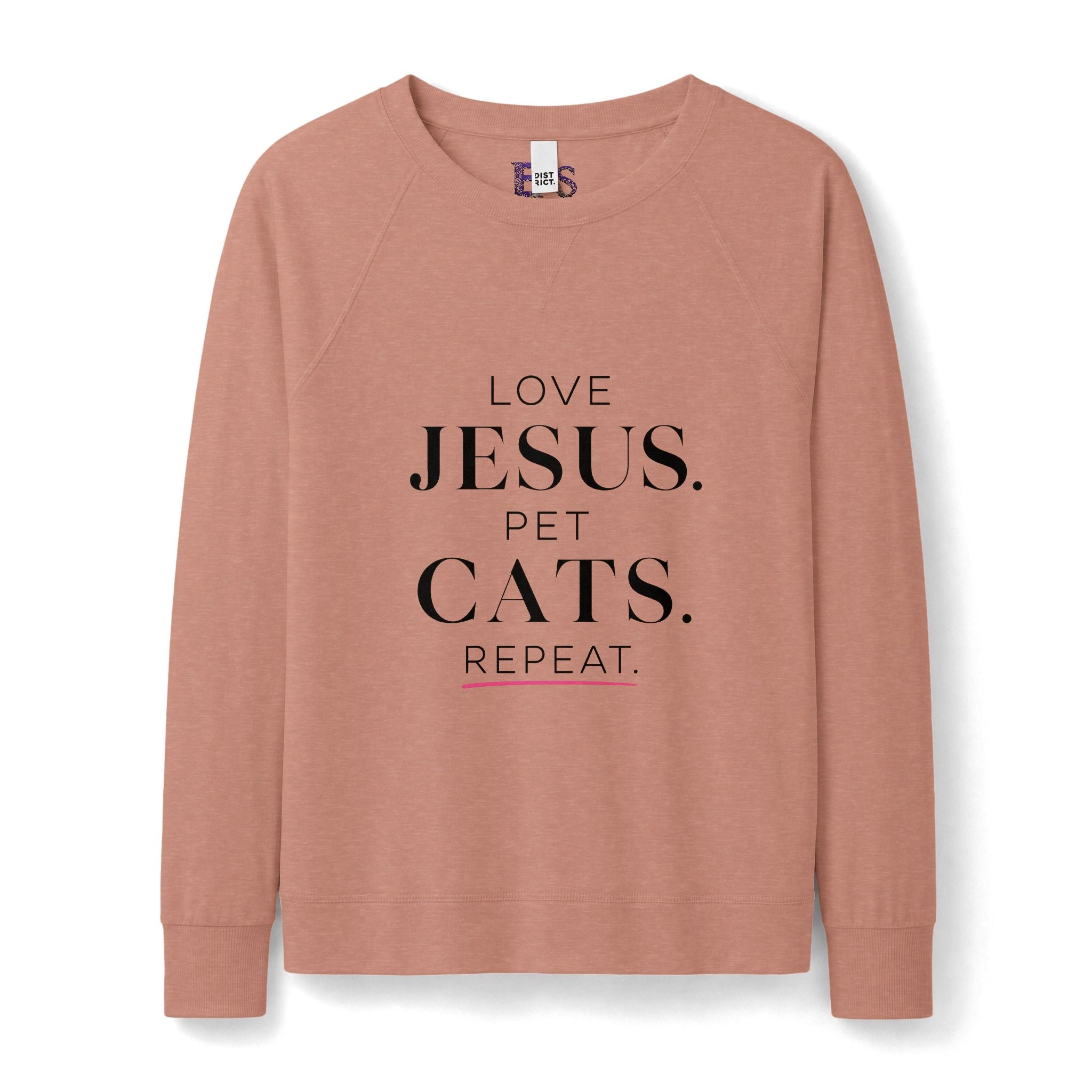 Love Jesus. Pet Cats. Repeat. Lightweight Crewneck Sweatshirt