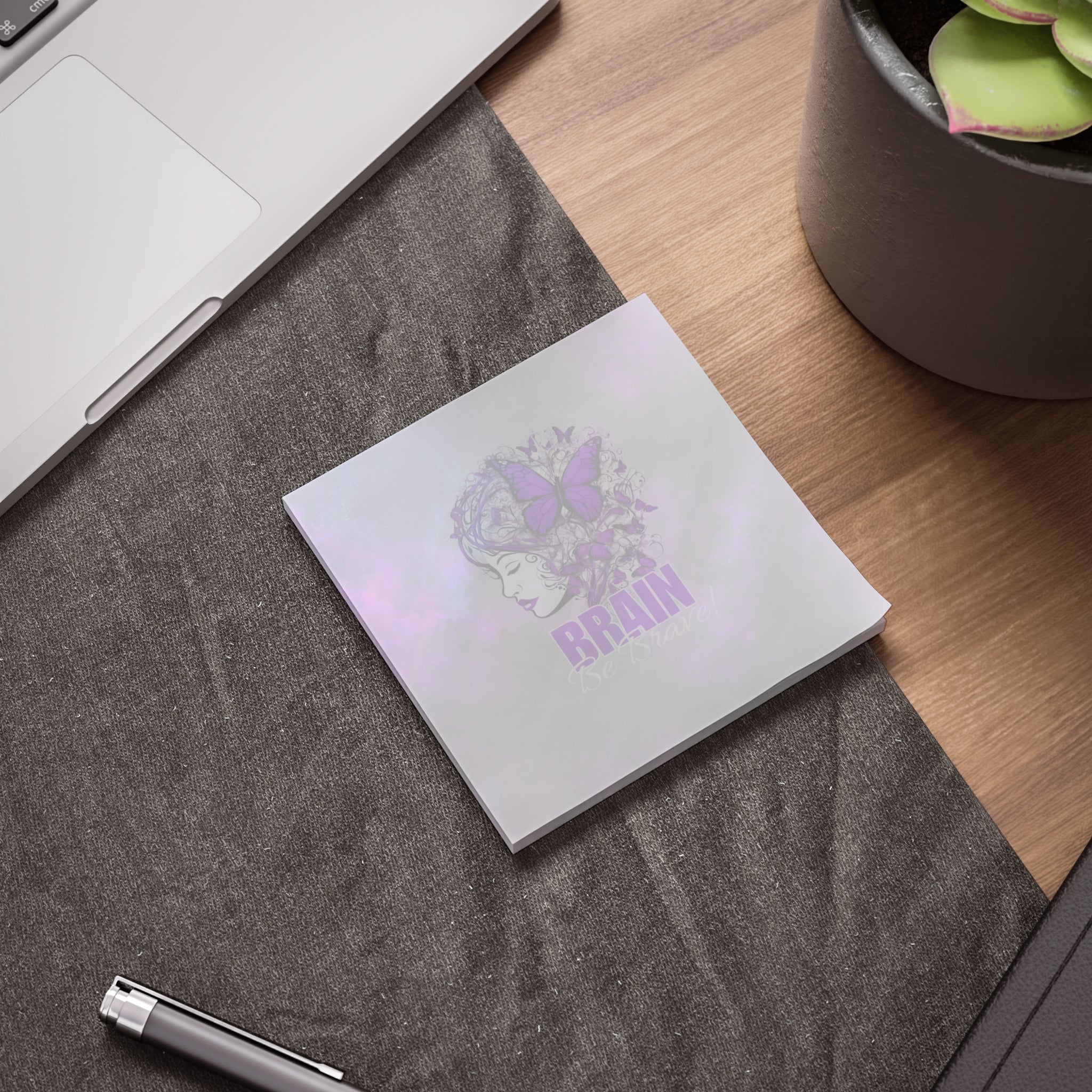 Photo depicting the ​Purple Brain Be Brave Post-it® Note Pads from EpiAl's Shop.
