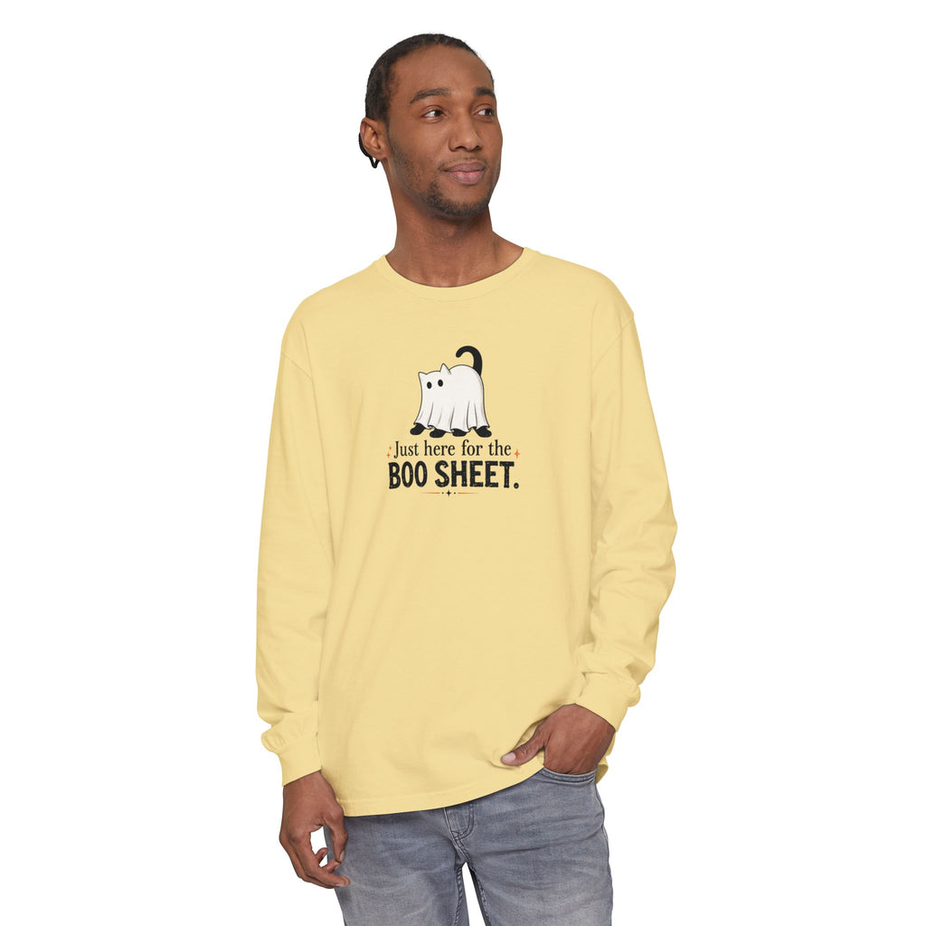 Just Here for the Boo Sheet Halloween Cat Long Sleeve Shirt