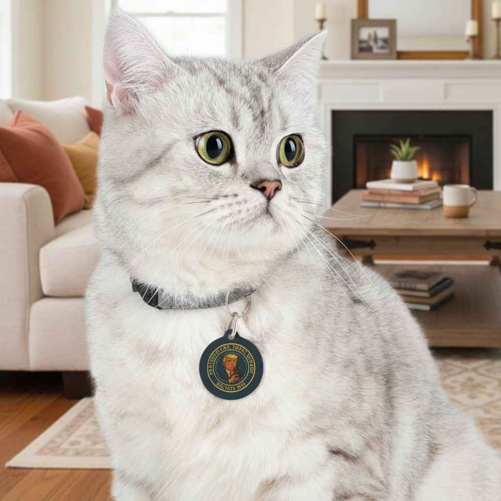 Political Parody Cat Collar Tag – “Fantastic Cat. Total Winner.”