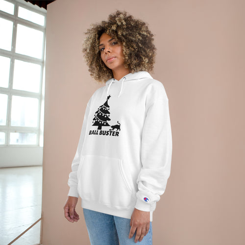 Photo depicting the ​Christmas Ball Buster Champion Hoodie from EpiAl's Shop.