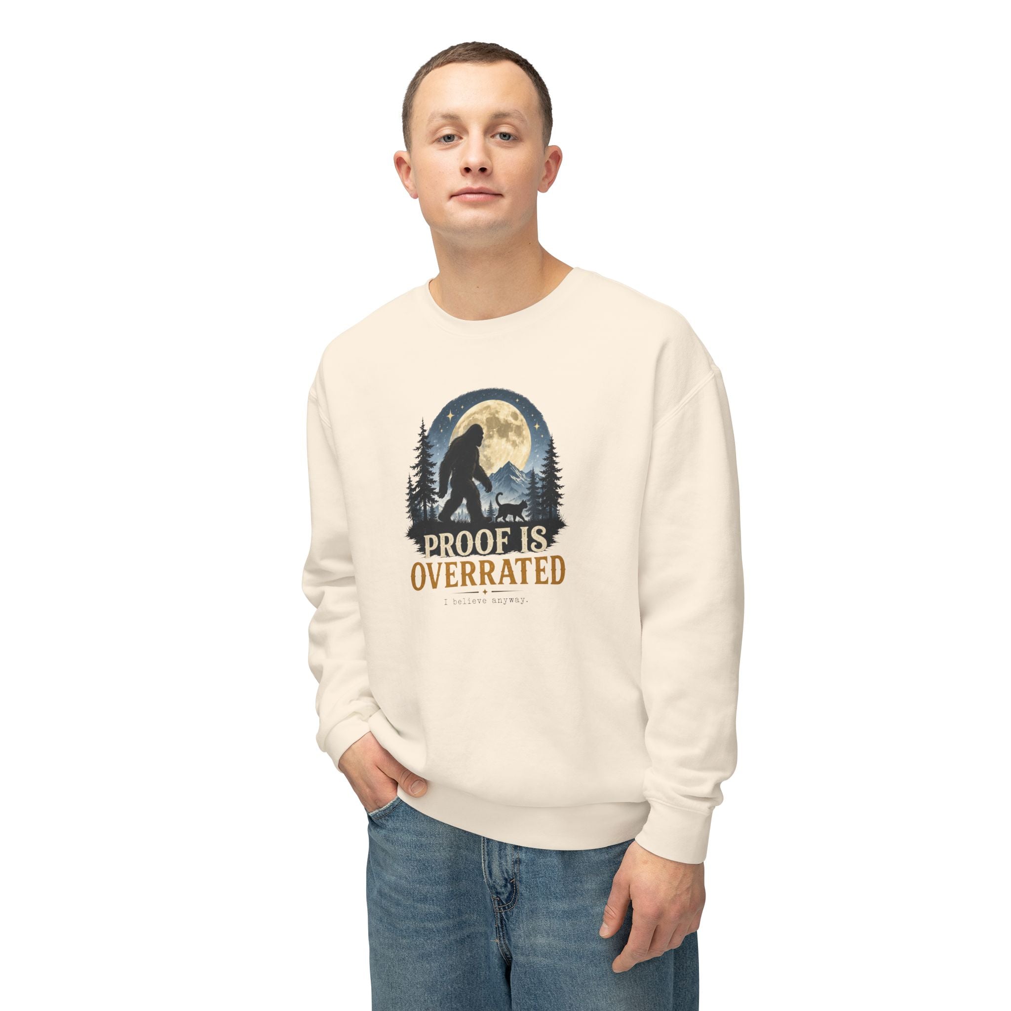 Proof Is Overrated Sasquatch & Cat Crewneck Sweatshirt