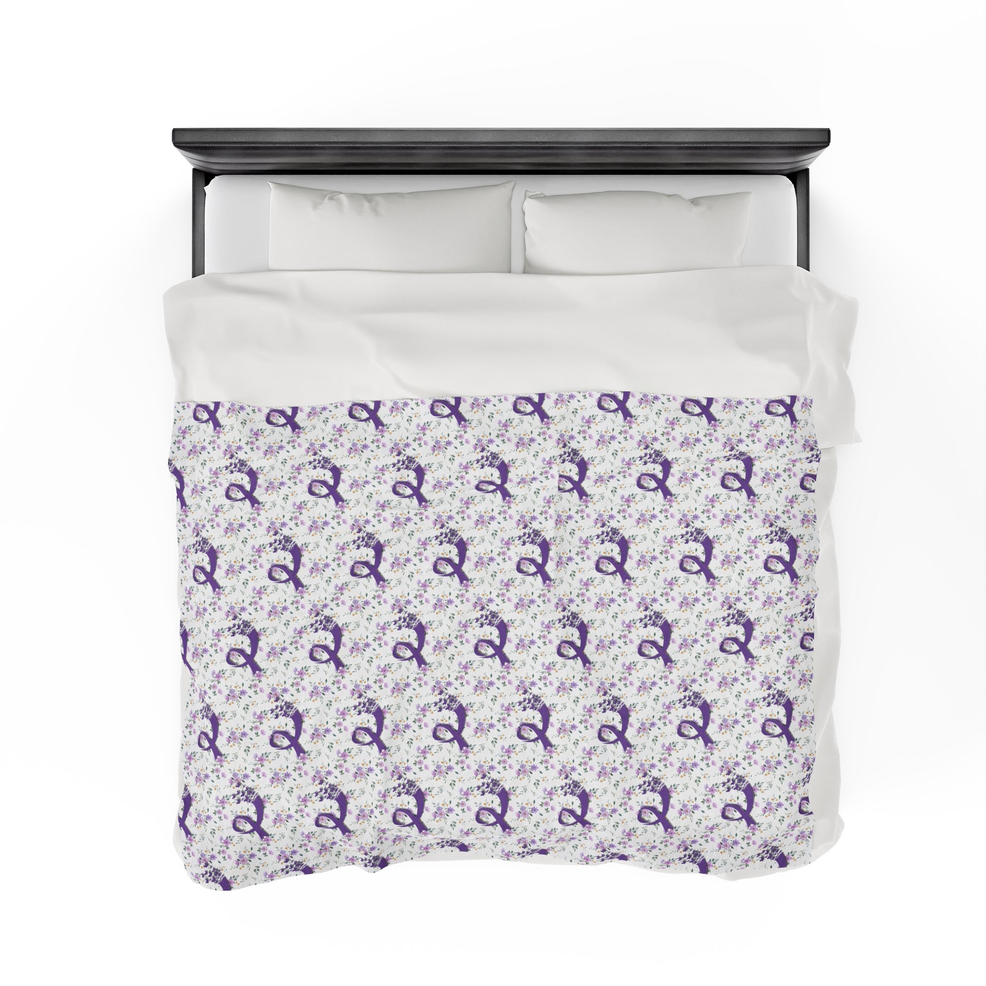 Purple Flowers Epilepsy Awareness Velveteen Plush Blanket