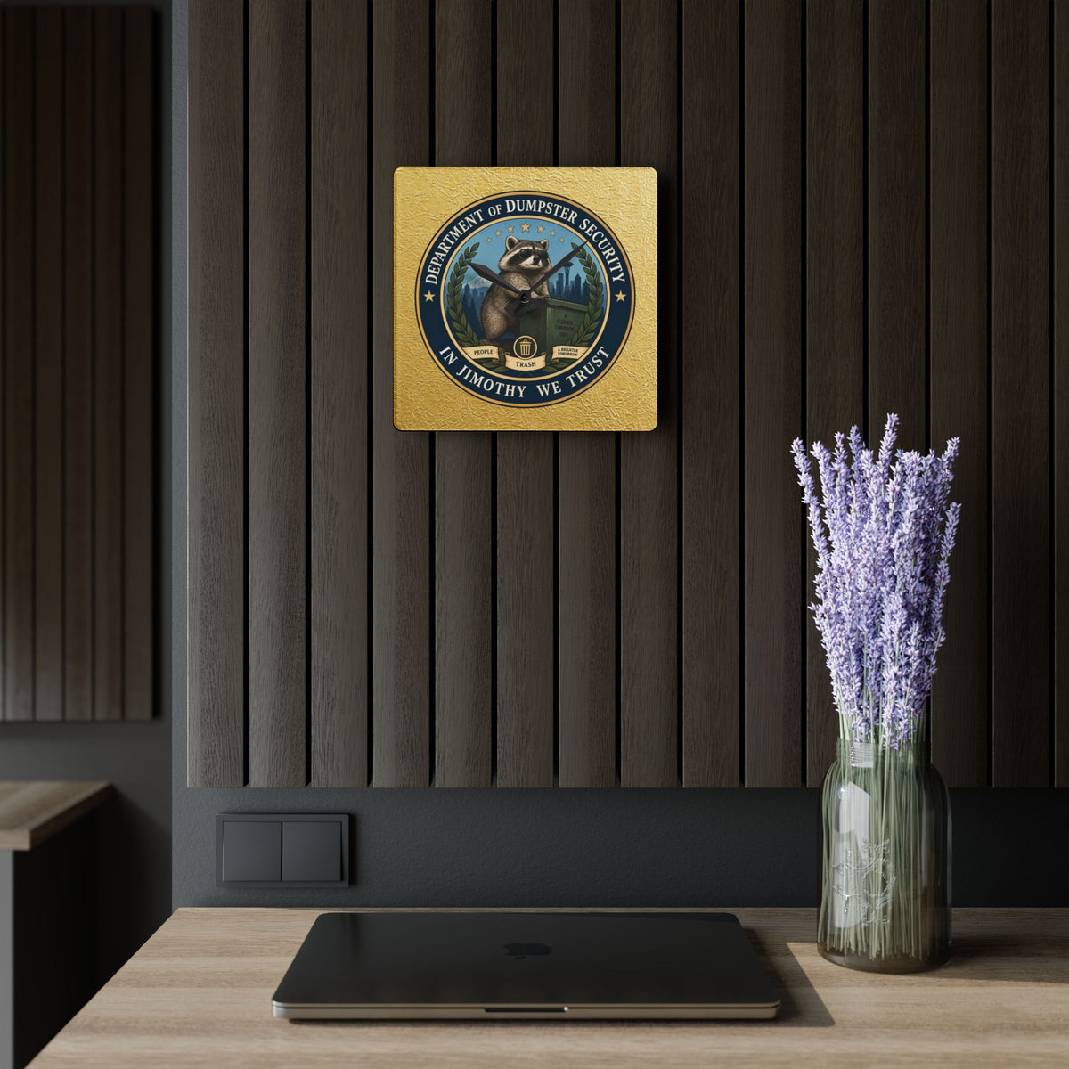 Department of Dumpster Security Jimothy Wall Clock | Raccoon Humor Decor