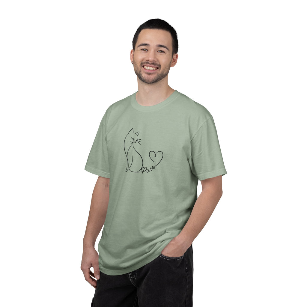 Purr Line Art Cat Unisex T-Shirt | Minimal Cat Lover Tee with Heart Tail