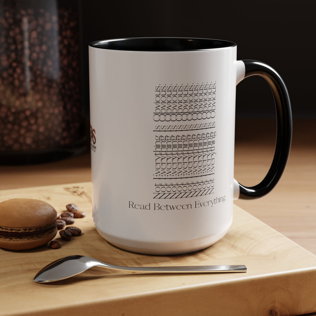 Read Between Everything Mug | Hidden Message True Crime & Social Media Coffee Cup, 11/15oz