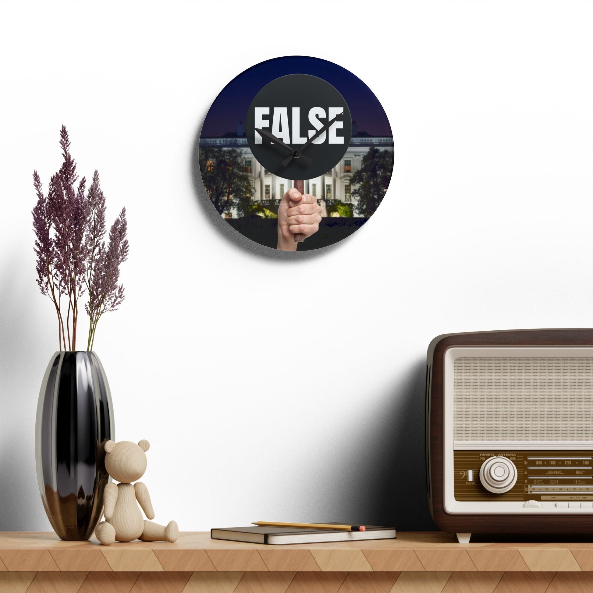 False Sign Bold Statement Acrylic Wall Clock Printify