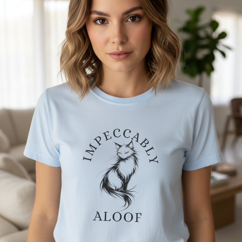 Impeccably Aloof Women’s Cat Graphic T-Shirt – Abstract Line Art