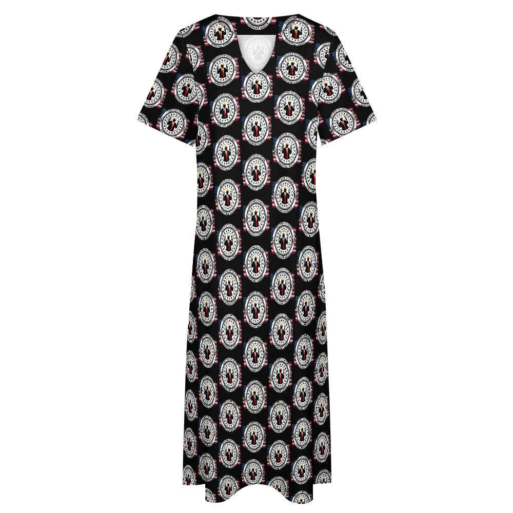 Certified Six-Seven Seal Dress – U.S. Flag Political Parody (7-Point Sleeve V-Neck)