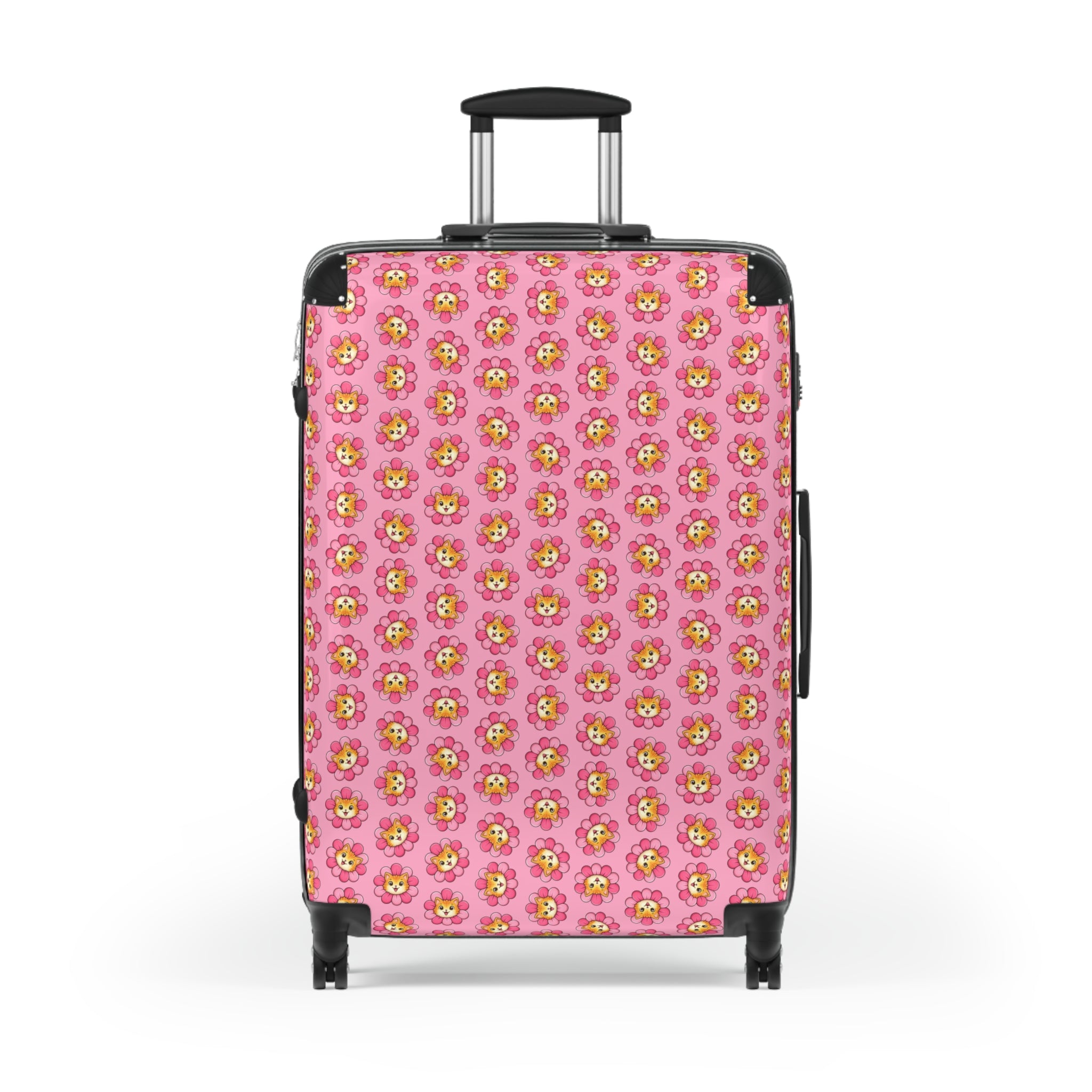 Pink Cat Flower Suitcase | Cute Chaos Travel Luggage