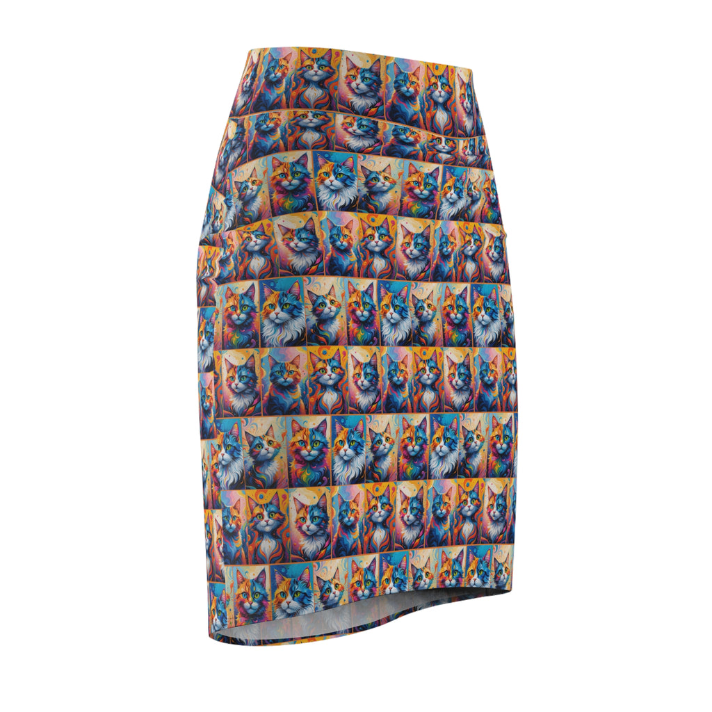 Colorful Painted Cats Print Women's Pencil Skirt