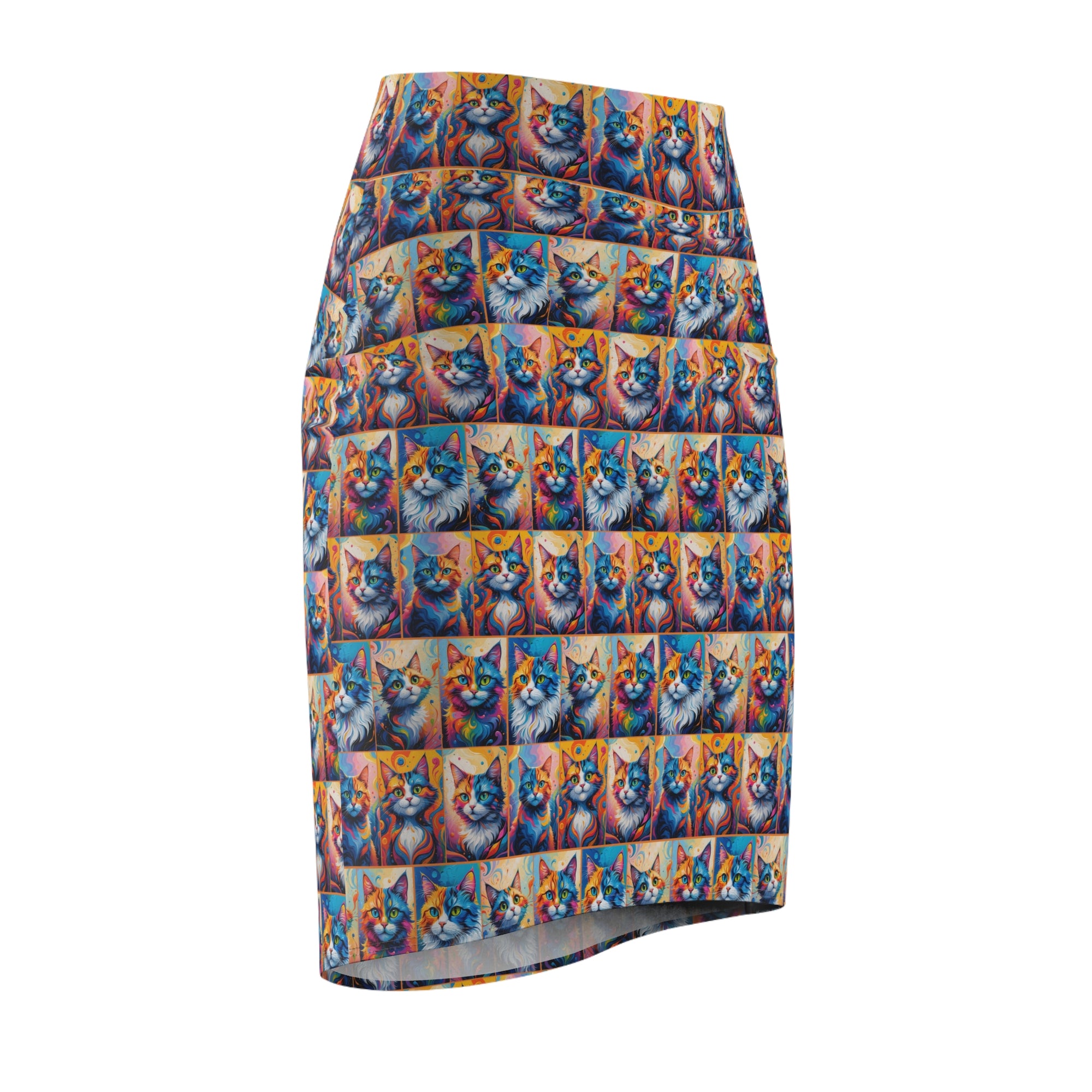 Colorful Painted Cats Print Women's Pencil Skirt