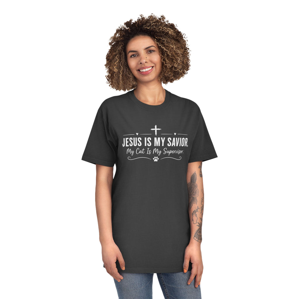 Jesus Is My Savior. My Cat Is My Supervisor. Vintage- Style T-Shirt