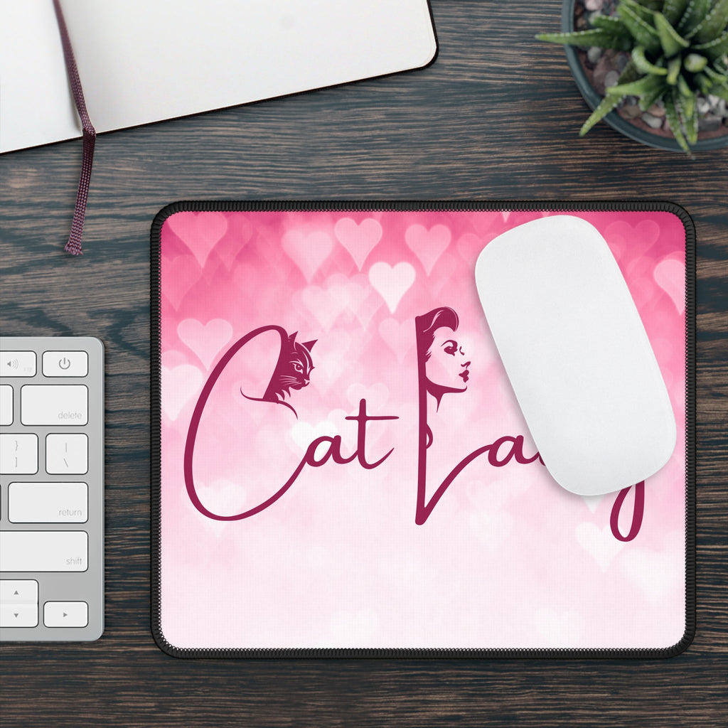 Cat Lady Hearts Gaming Mouse Pad - Perfect for Cat Lovers and Gamers Printify