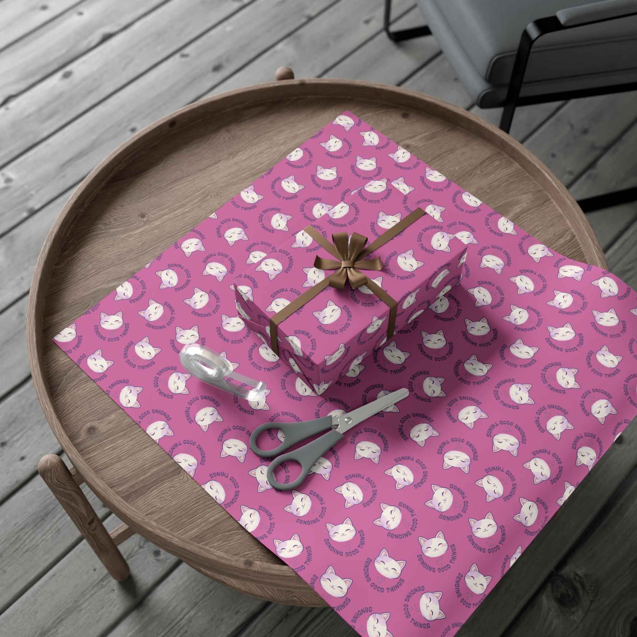 Sending Good Things Cat Gift Wrap – Pink All-Occasion Wrapping Paper