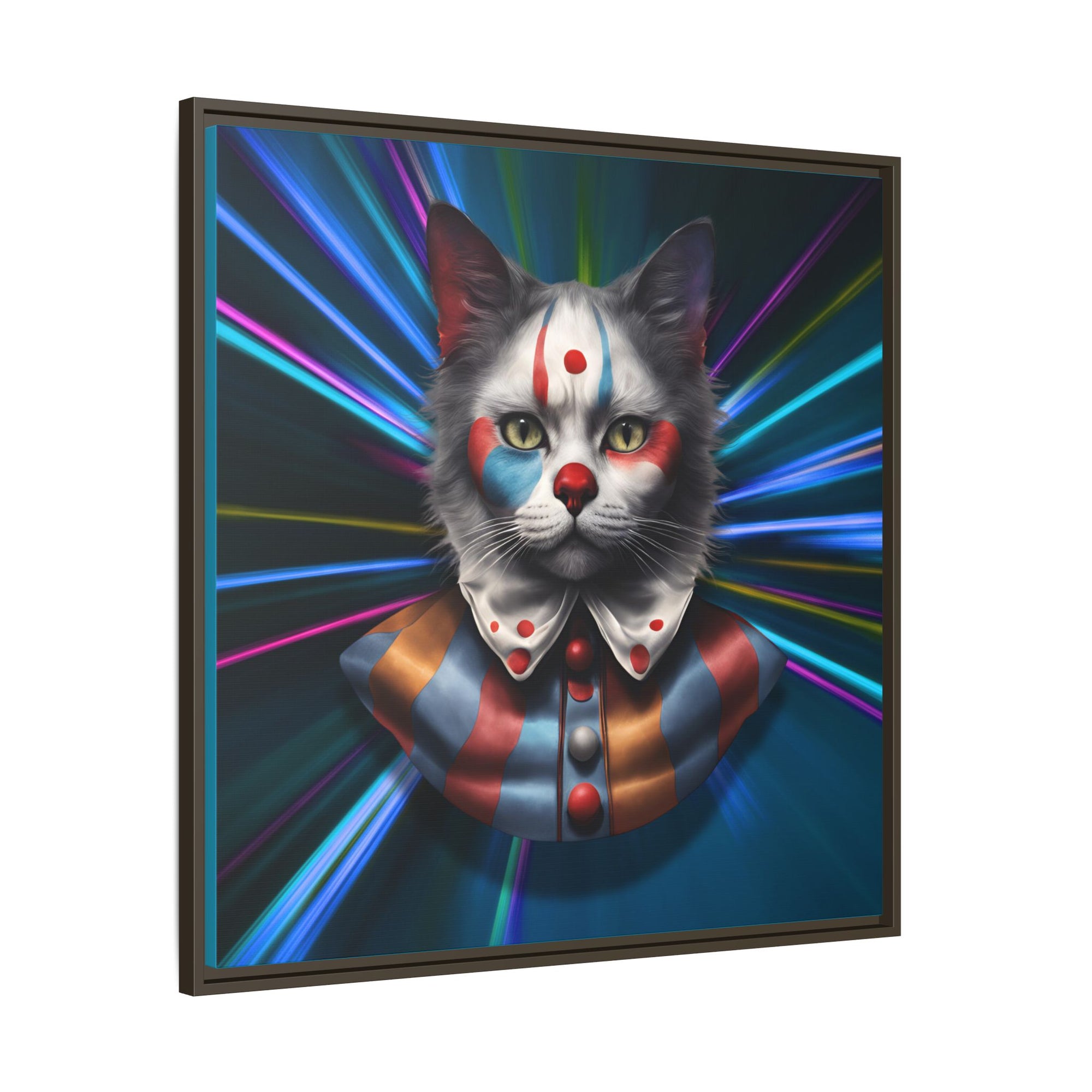 Colorful Cat Clown Framed Canvas Art – Quirky Home Decor for Pet Lovers