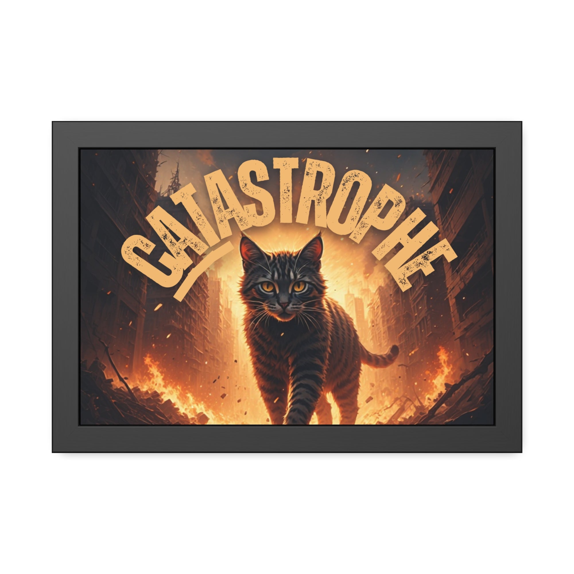 Framed Catastrophe Cat Poster Art, Quirky Cat Artwork