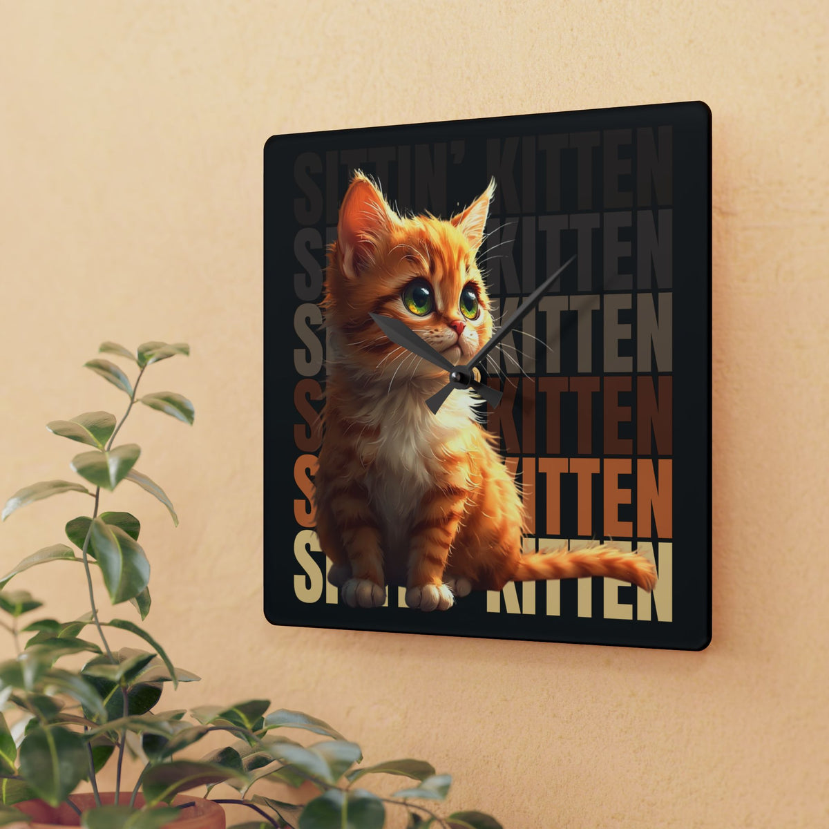 Sittin' Kitten Acrylic Wall Clock, Cute Cat Decor