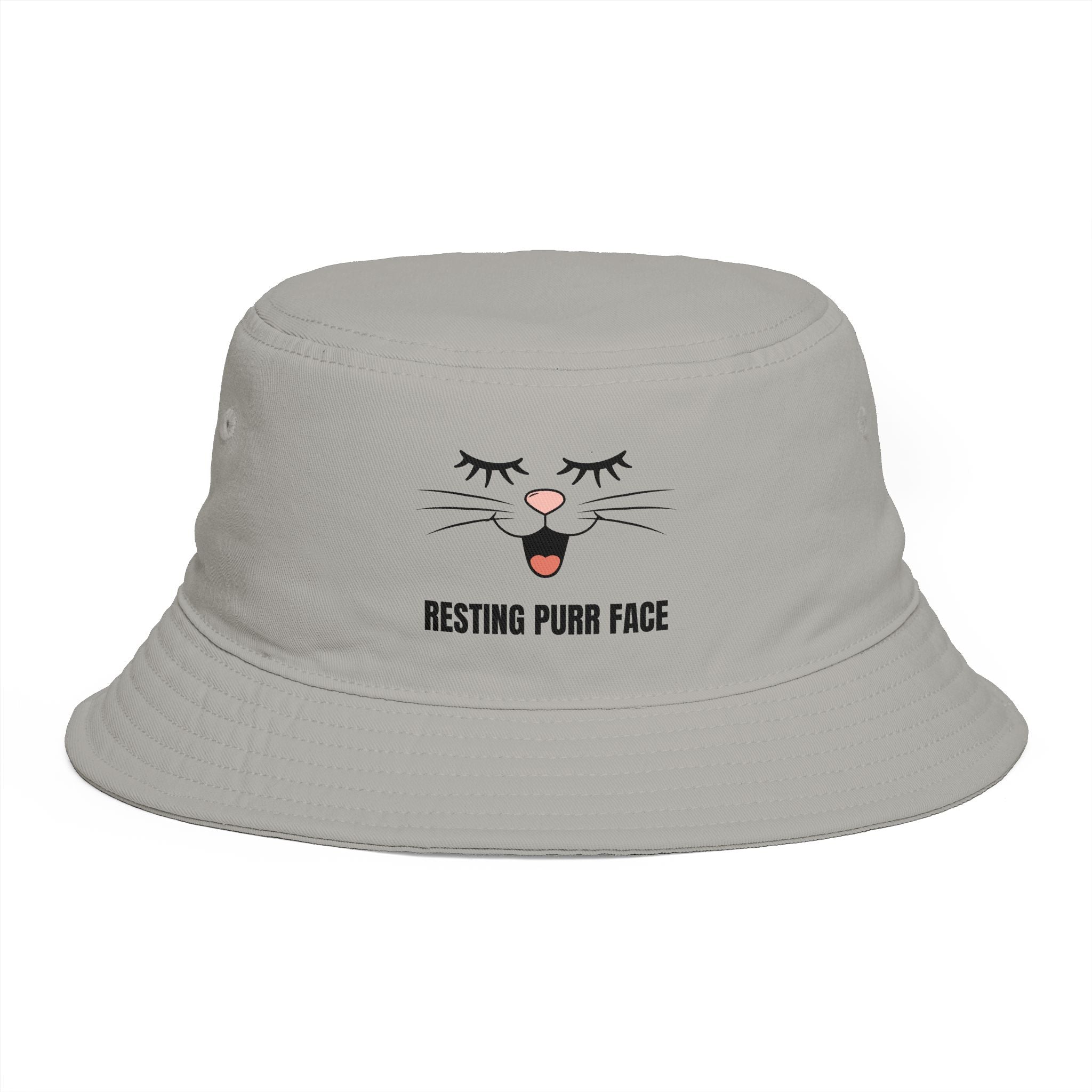 Resting Purr Face Embroidered Cat Bucket Hat