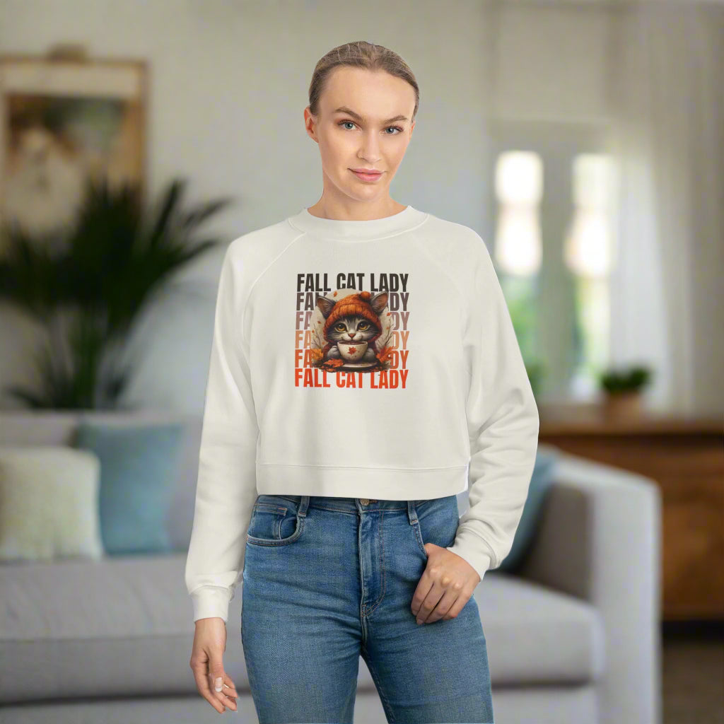 Fall Cat Lady Cropped Pullover | Cozy Women's Sweatshirt