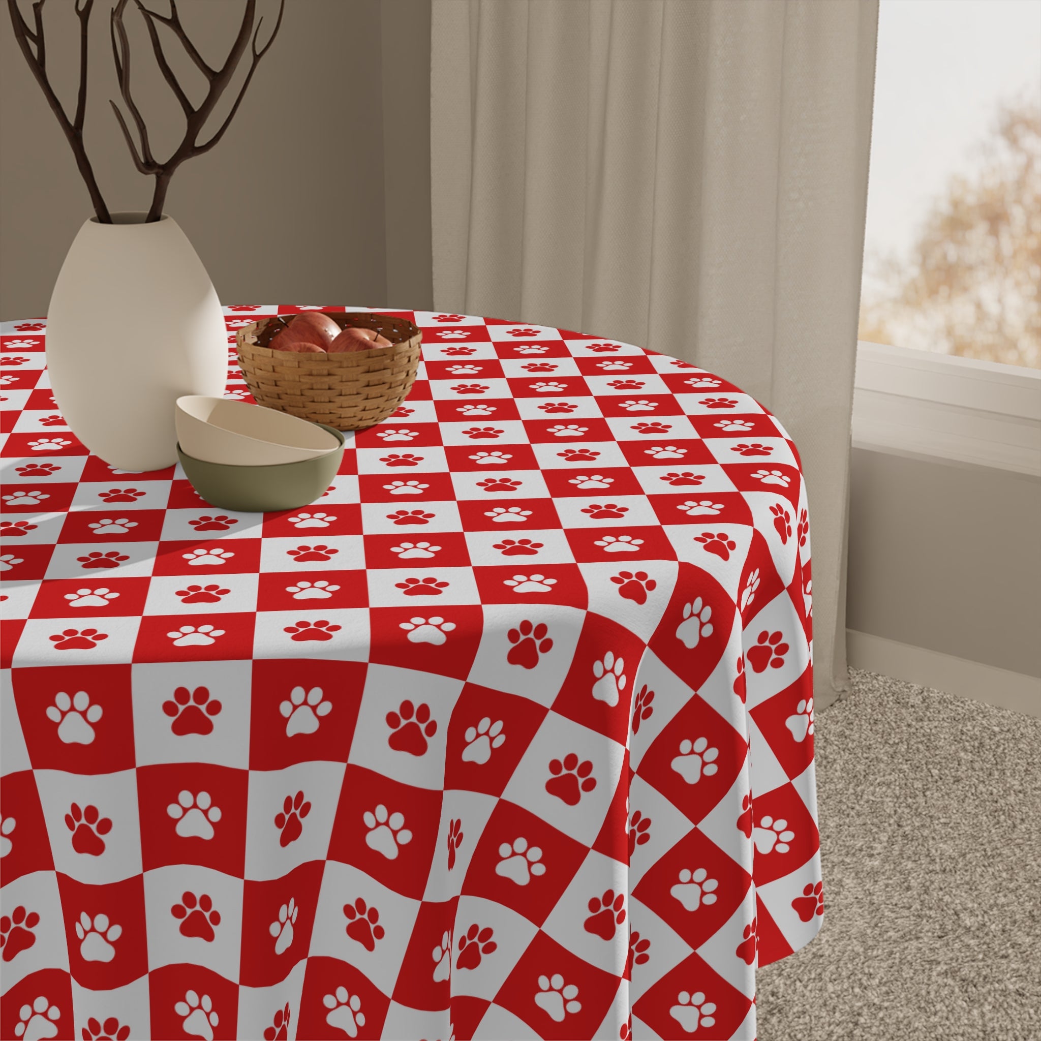 Red & White Paws Tablecloth - EpiAl's Shop