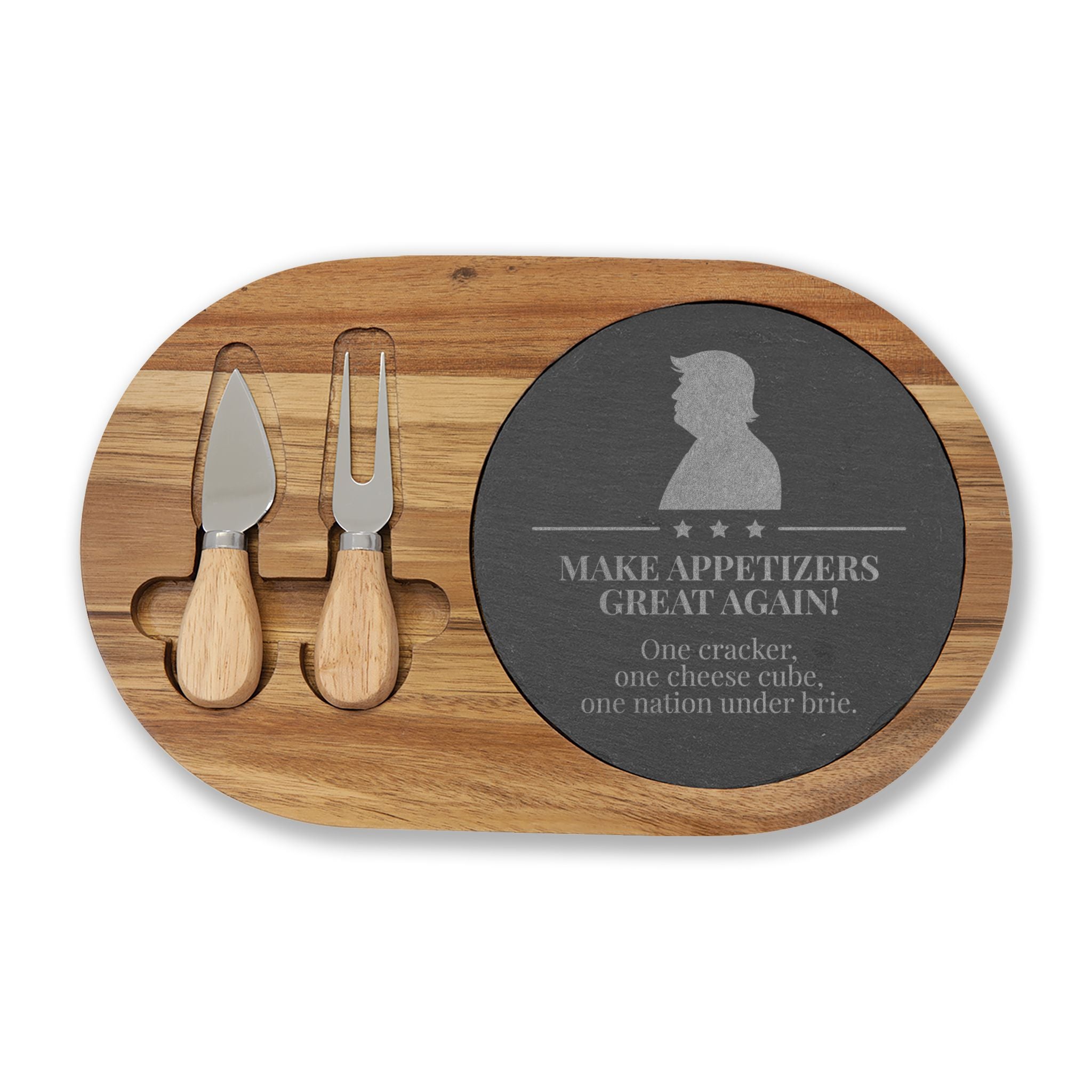 Make Appetizers Great Again Engraved Acacia & Slate Charcuterie Board