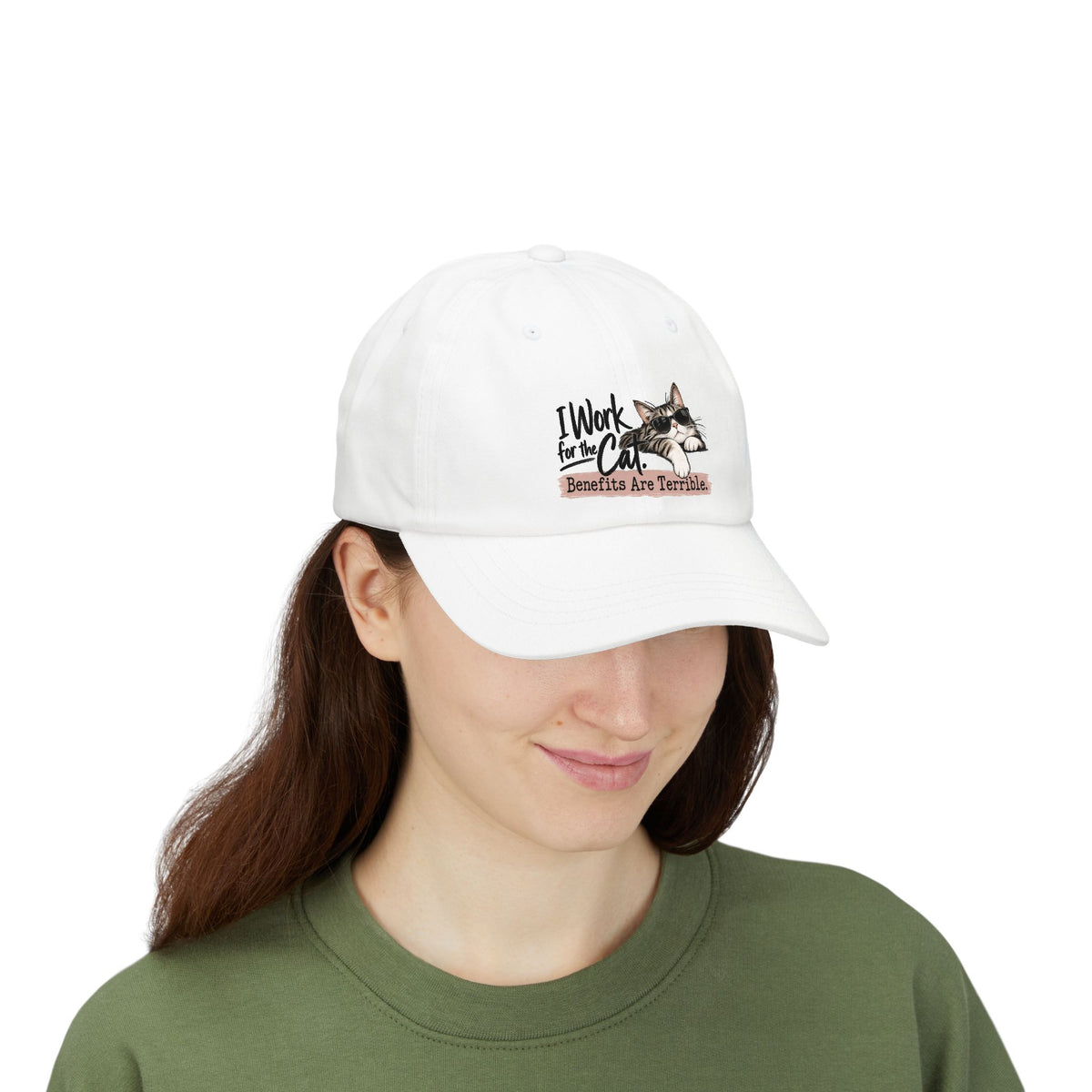 I Work for the Cat Benefits Are Terrible Dad Hat | Funny Cat Lover Cap