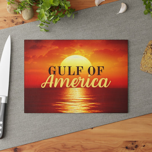 Gulf of America Sunset Glass Cutting Board Printify