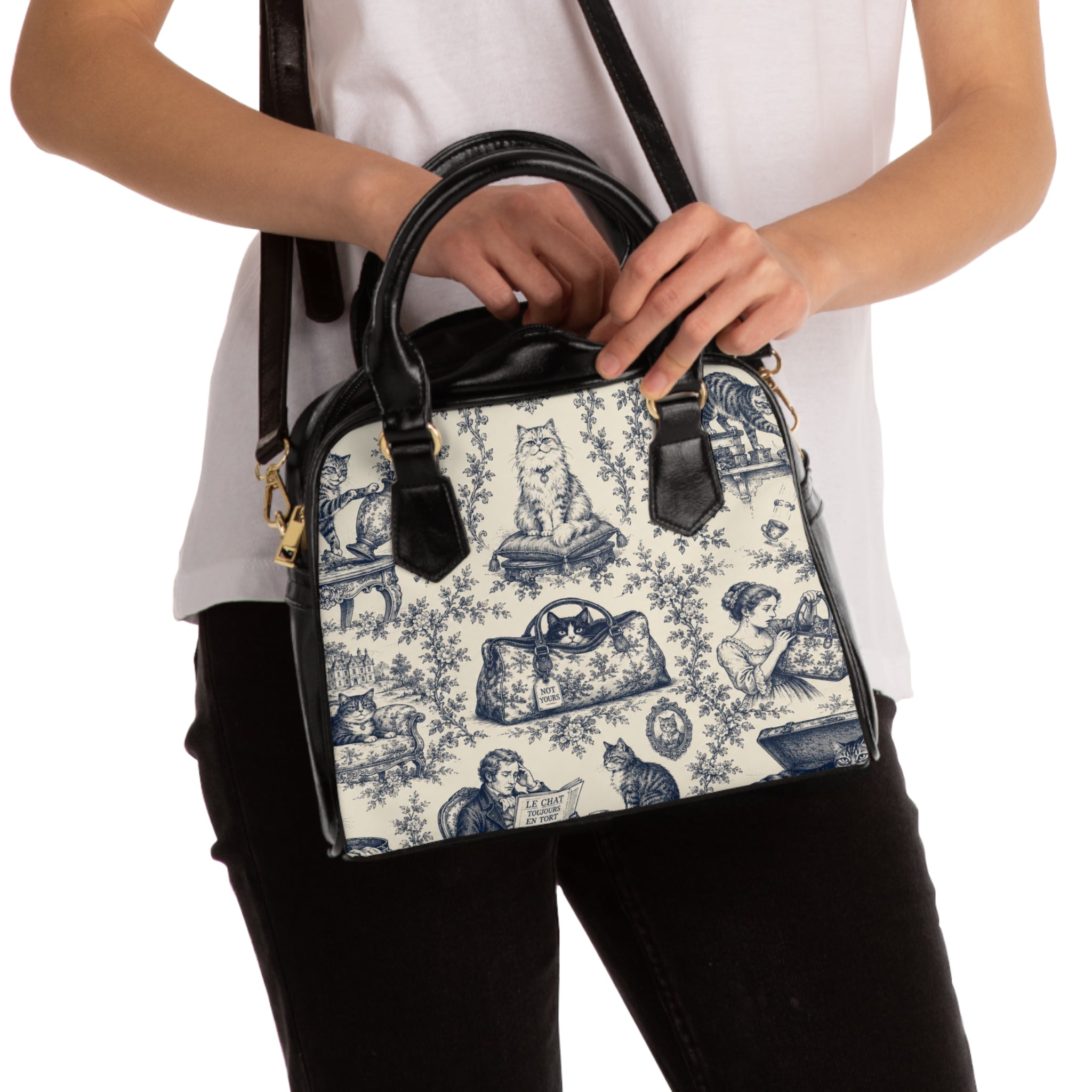 Not Yours Cat Toile Shoulder Handbag