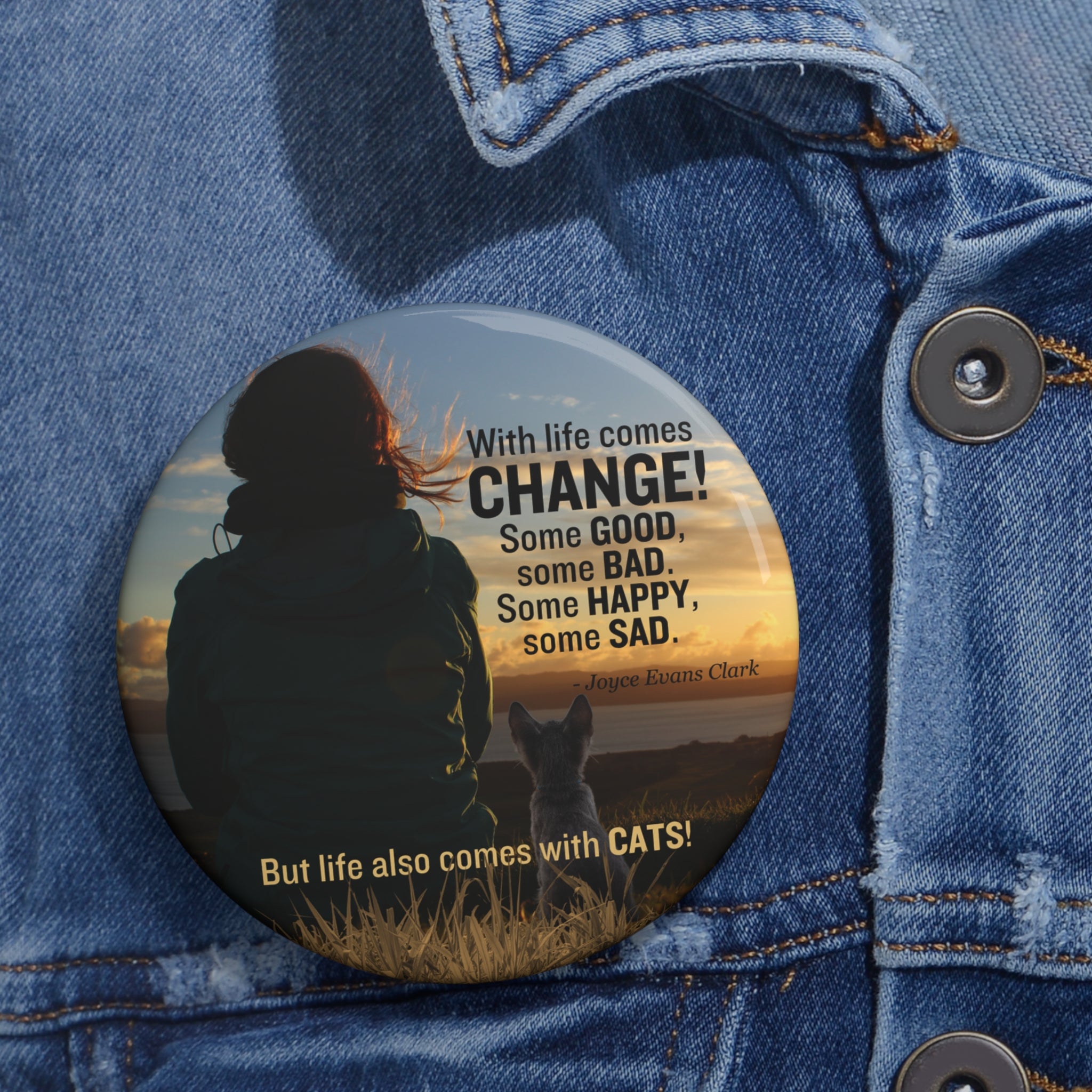 Photo depicting the ​Life Comes with Cats Custom Pin Buttons from EpiAl's Shop.